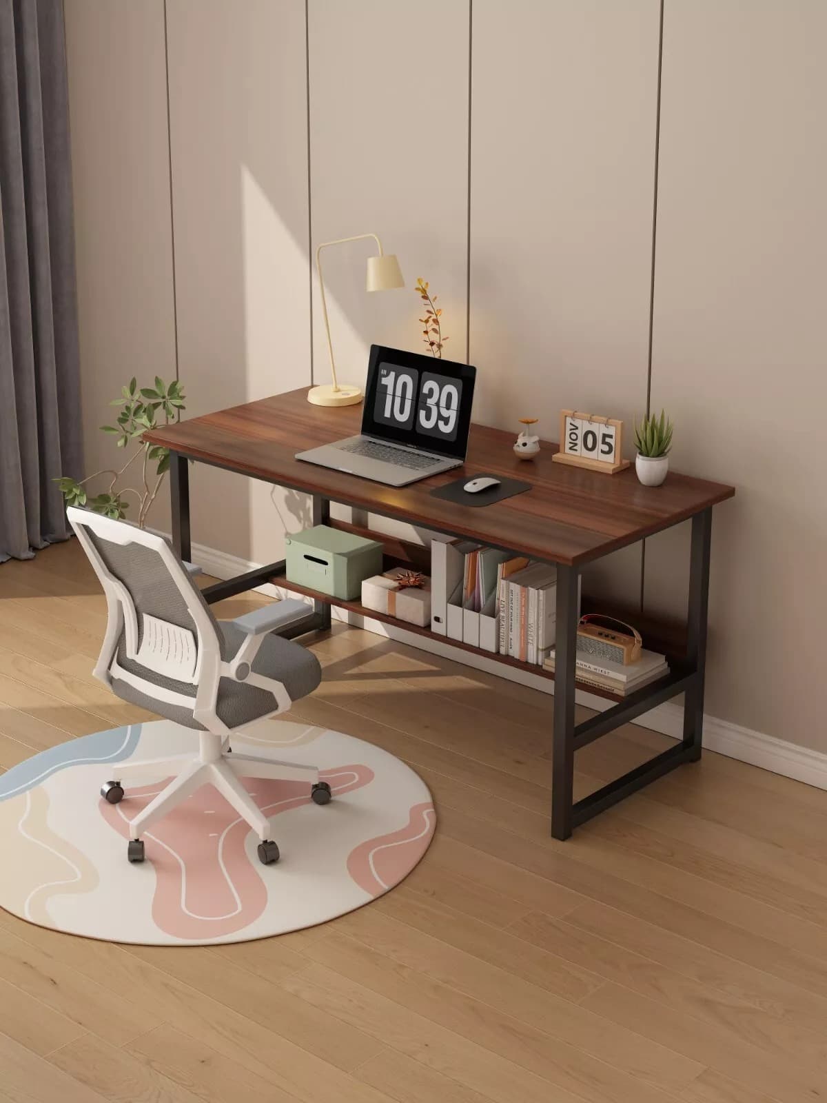 Compact 80 cm Office Desk with Shelf and Black Metal Frame - image 3