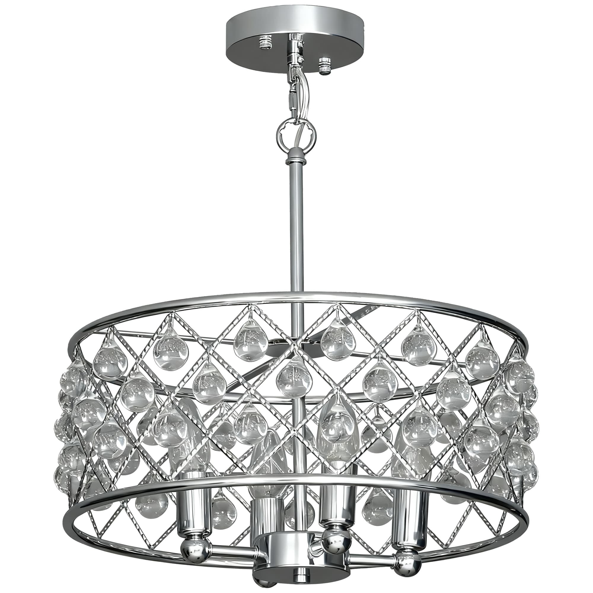 Silver Crystal Chandelier with Four E14 Bulb Holders - Silver