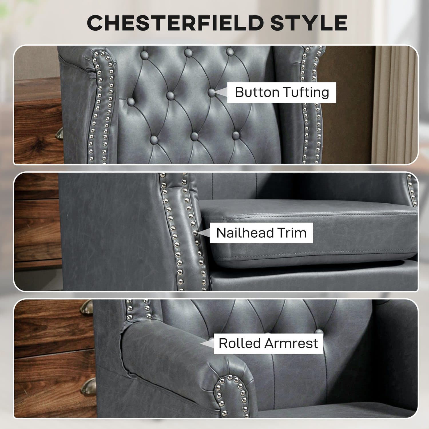 Grey Chesterfield Armchair - image 5
