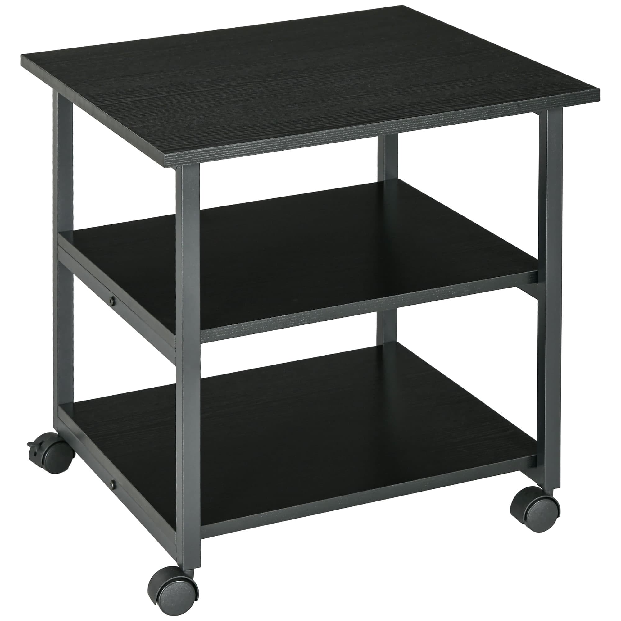 Mobile Three-Tier Printer Stand for Home Office Storage - Black