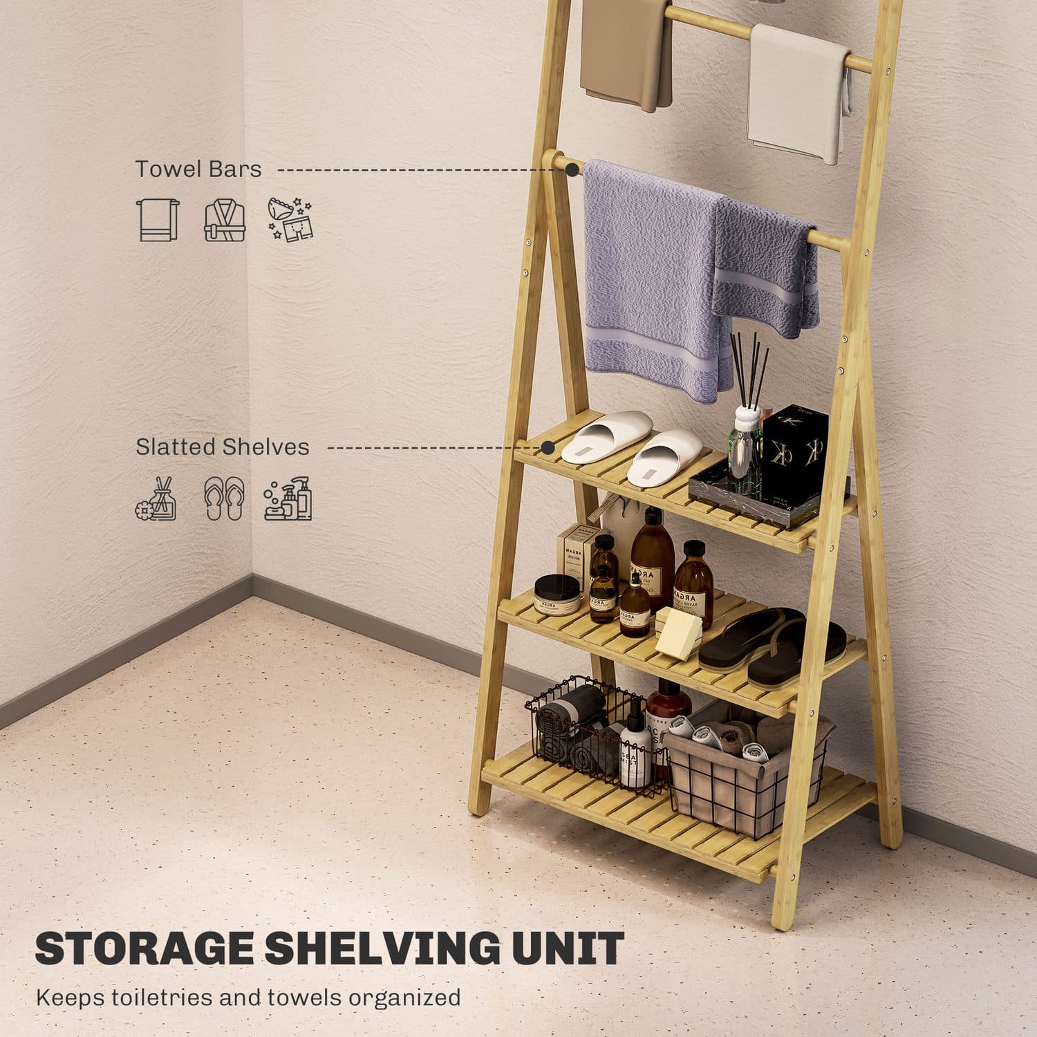 Bamboo Bathroom Shelf with Towel Bars - image 2