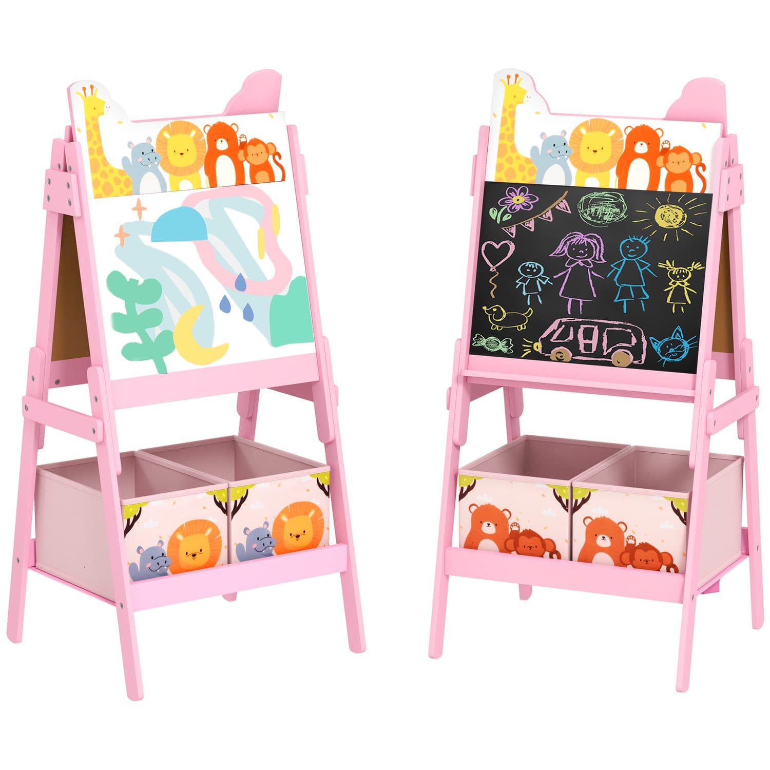Pink 2-in-1 kids easel for drawing and chalk play - Pink