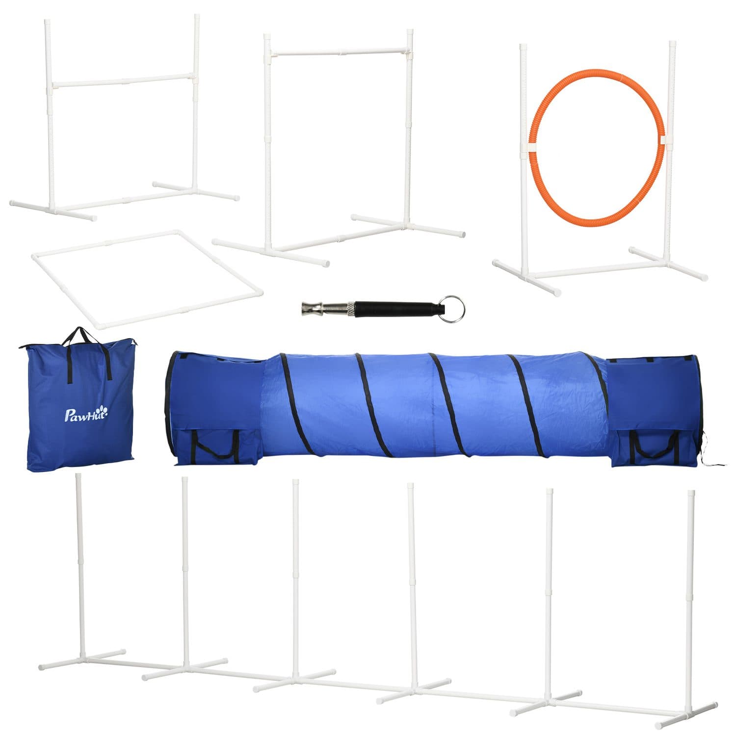 PawHut Dog Agility Course Set with Tunnel, Jumps and Weave Poles