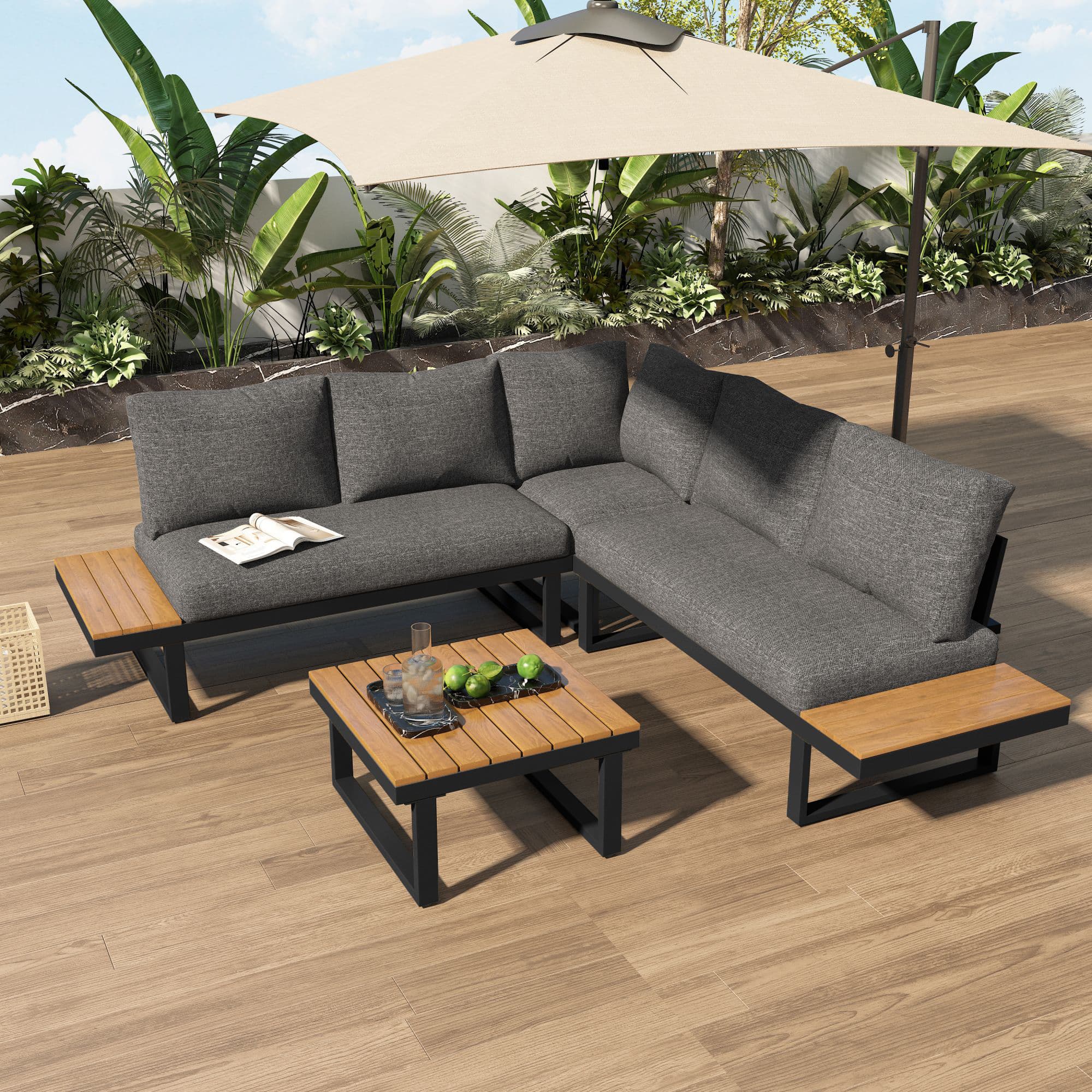 Corner Garden Lounge Set with WPC Armrests and Matching Coffee Table - image 5