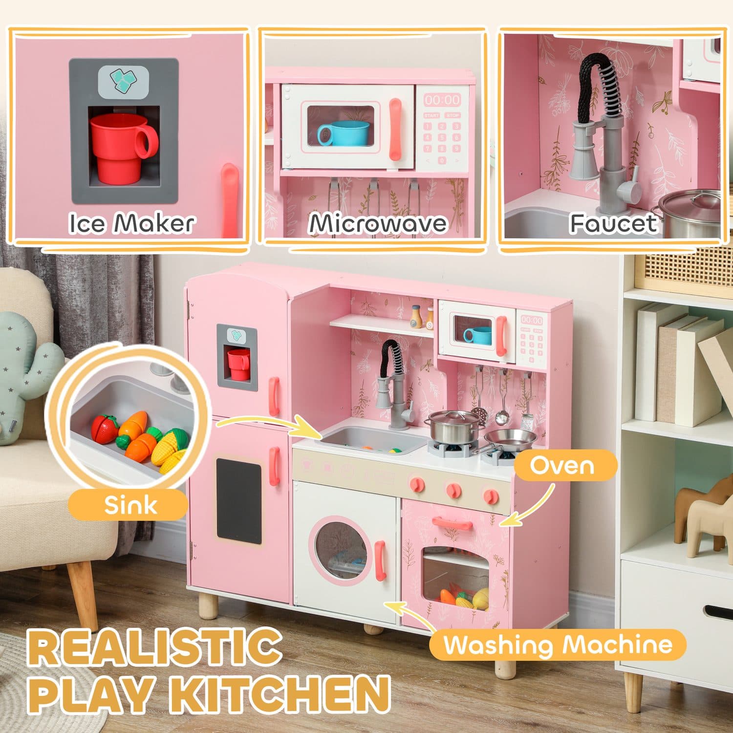 Pink Kids Play Kitchen with Realistic Details - image 4