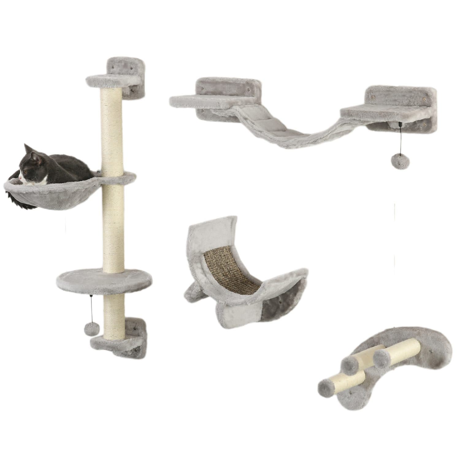 PawHut Grey Cat Wall Furniture - Grey