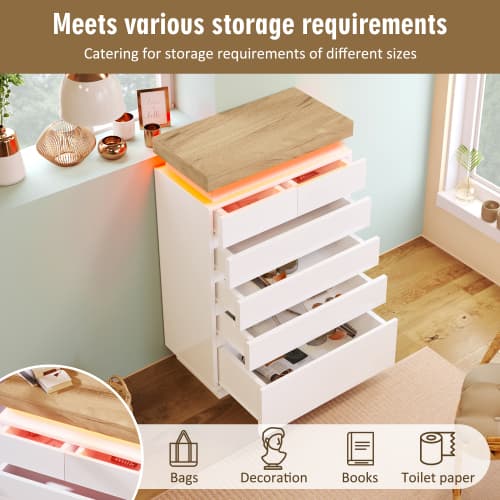 Modern White High Gloss Chest of 6 Drawers with LED Lighting - image 10