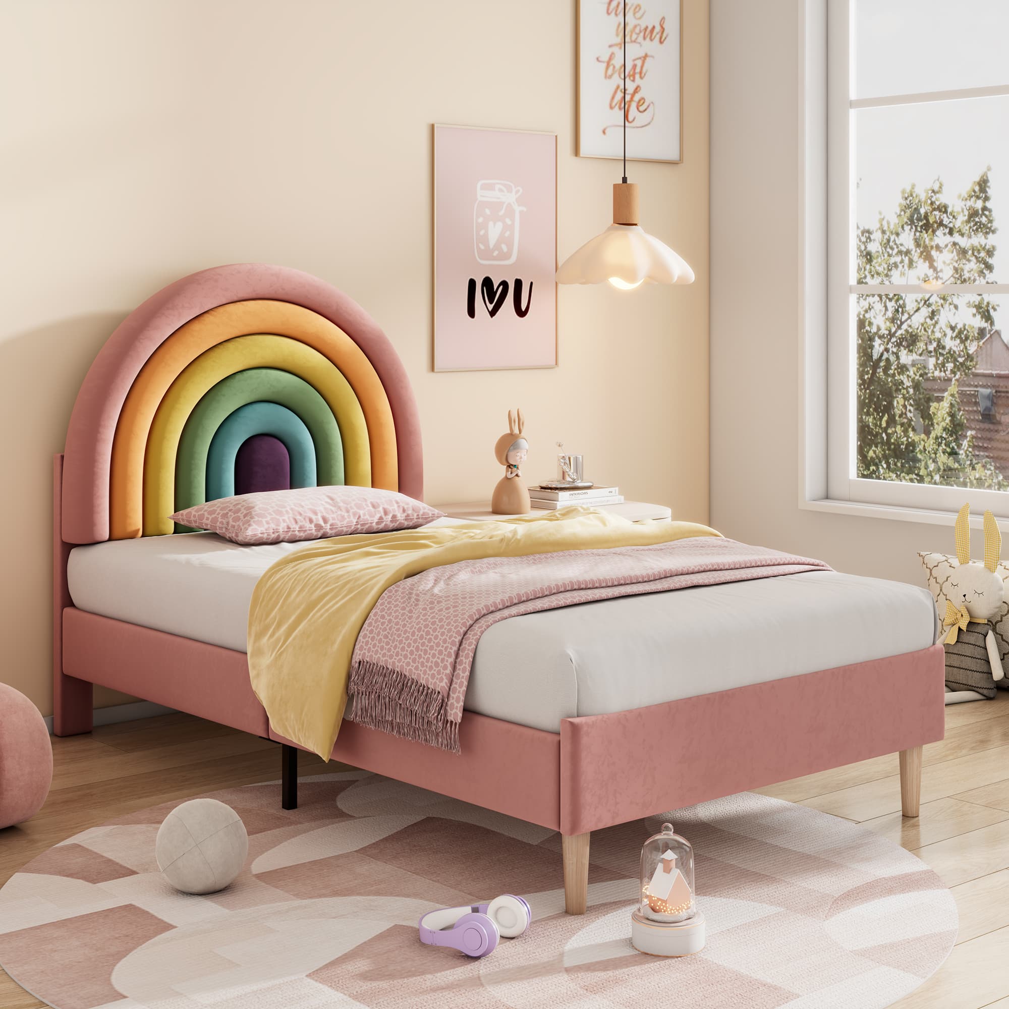 Pink Velvet Rainbow Single Bed