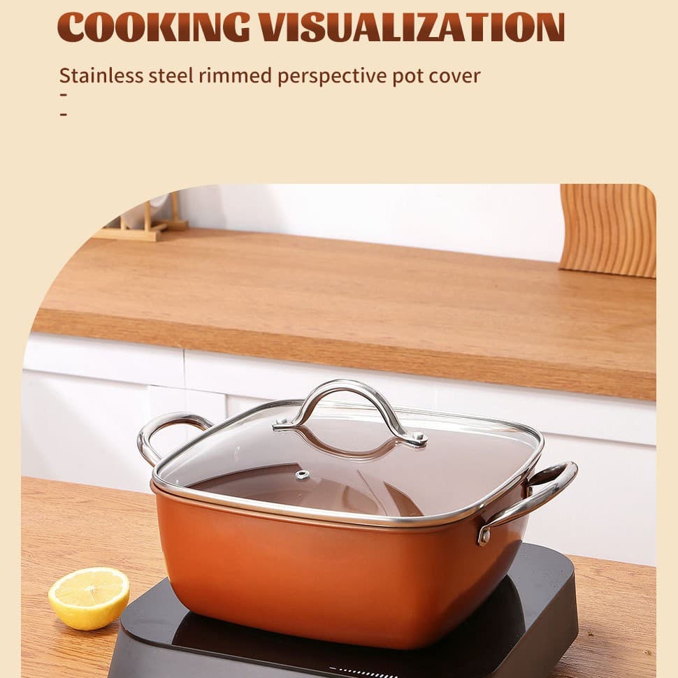 Square Copper Chip Pan with Frying Basket, Steamer Rack and Lid - image 2
