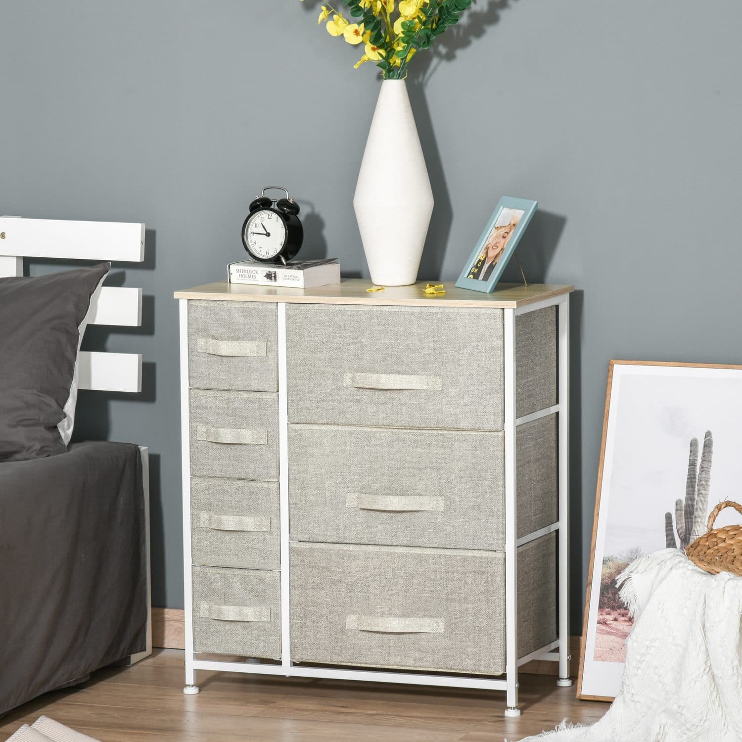 Light Grey Fabric Chest of Drawers with 7 Drawers - image 3