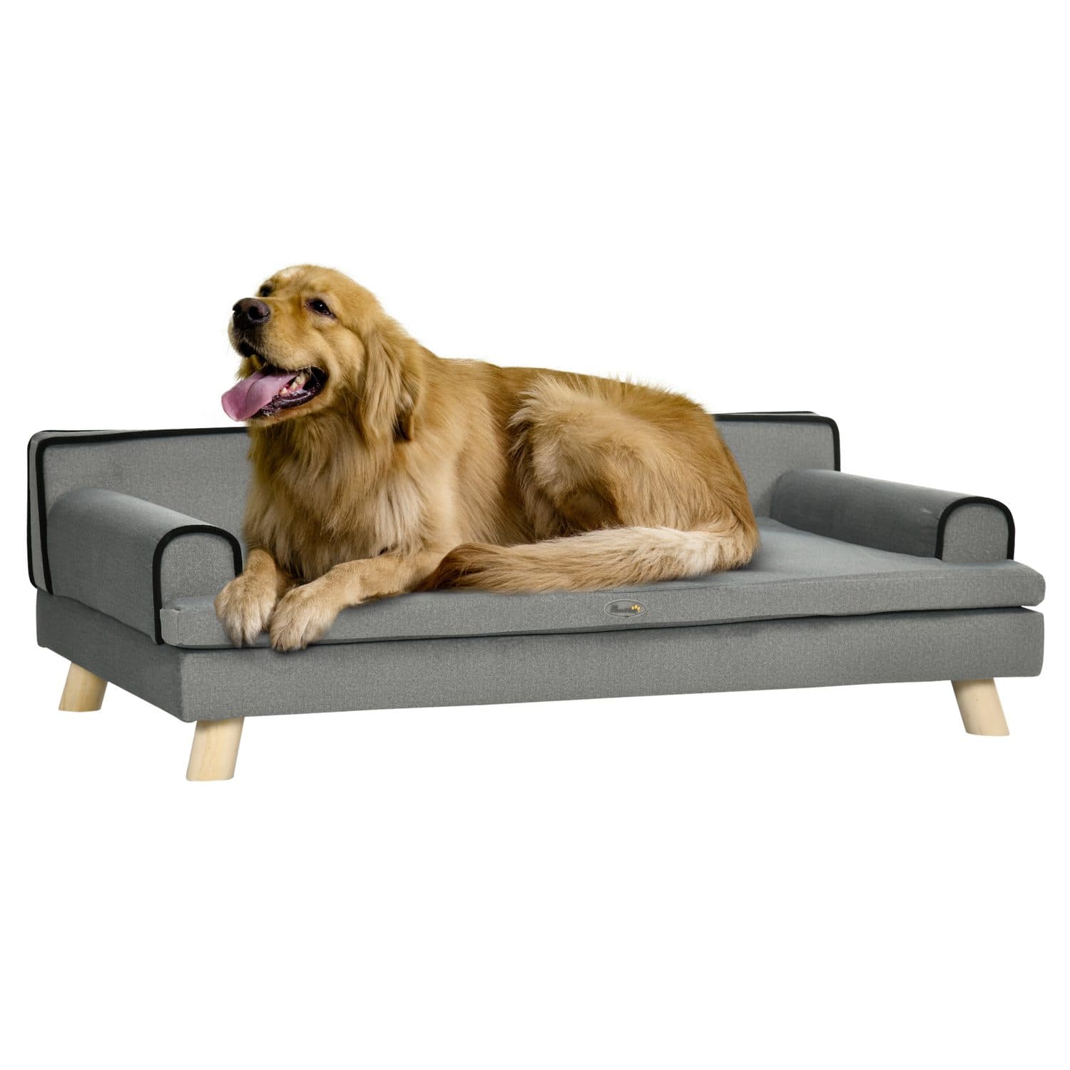 Dog Sofa Bed for Medium and Large Dogs, Grey with Wood Legs
