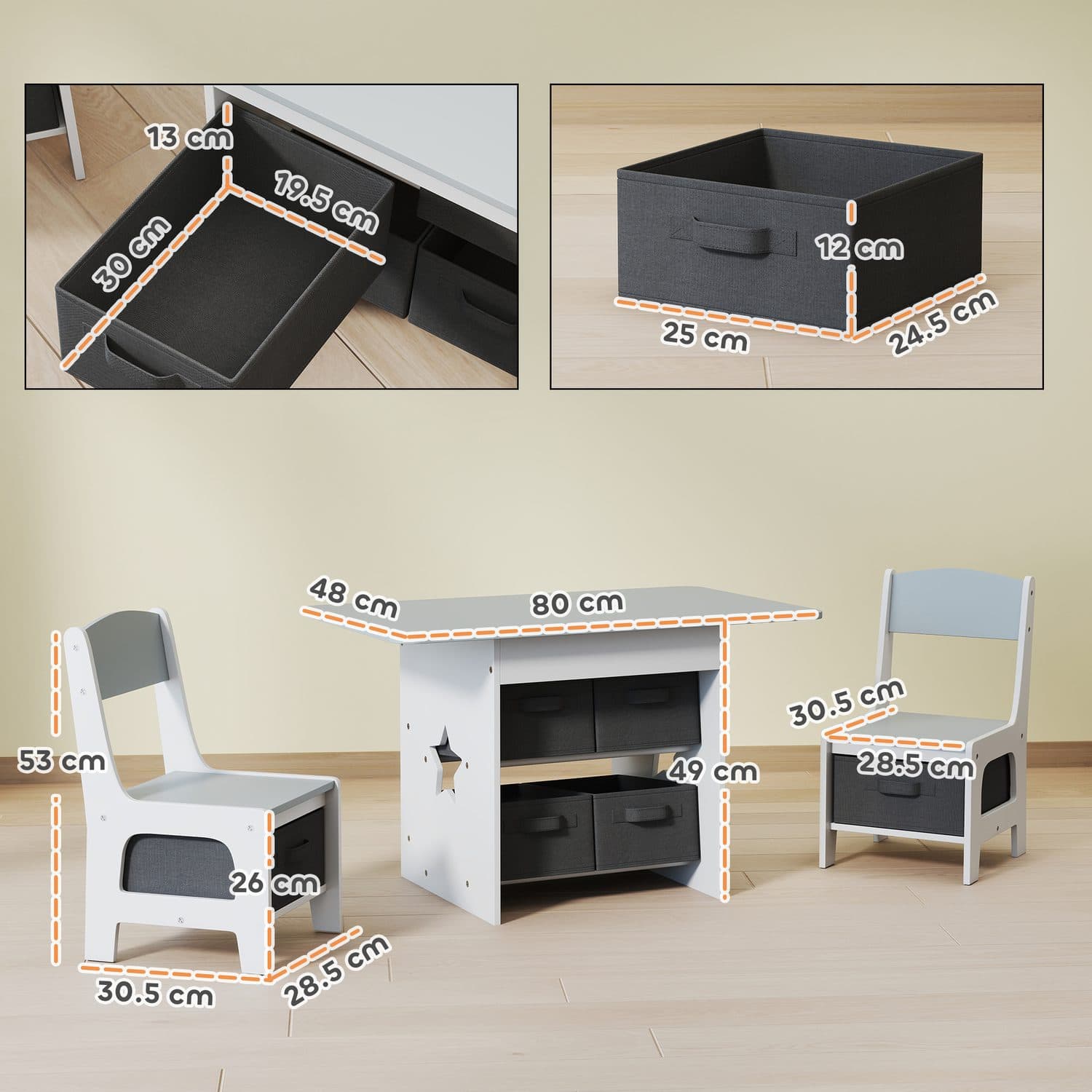 Light Grey Kids Table and 2 Chairs Set with Storage - image 3