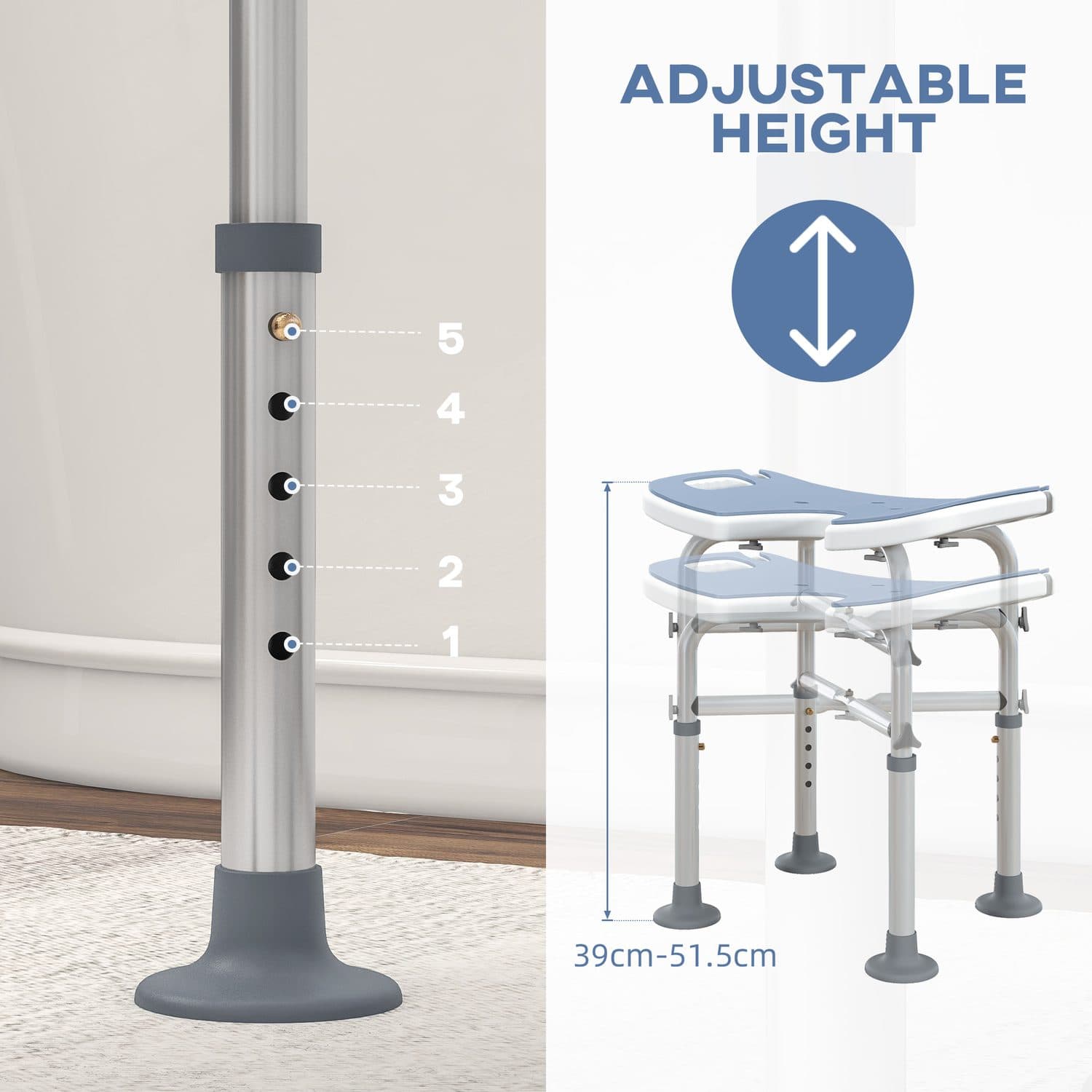 Height-Adjustable Shower Stool with Padded U-Seat - image 5