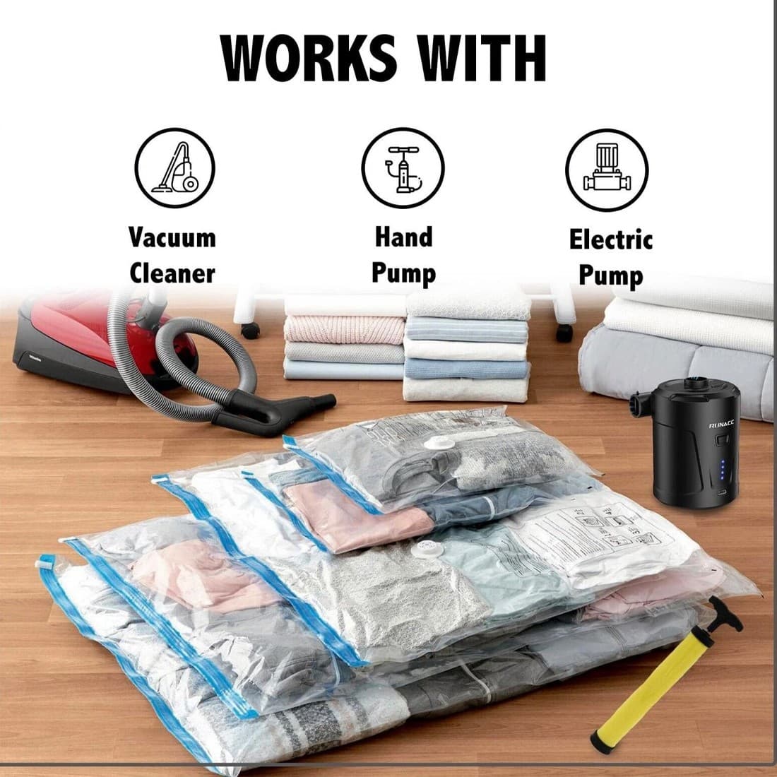 Set of 12 Vacuum Storage Bags in Four Sizes, Hand Pump Included - image 9