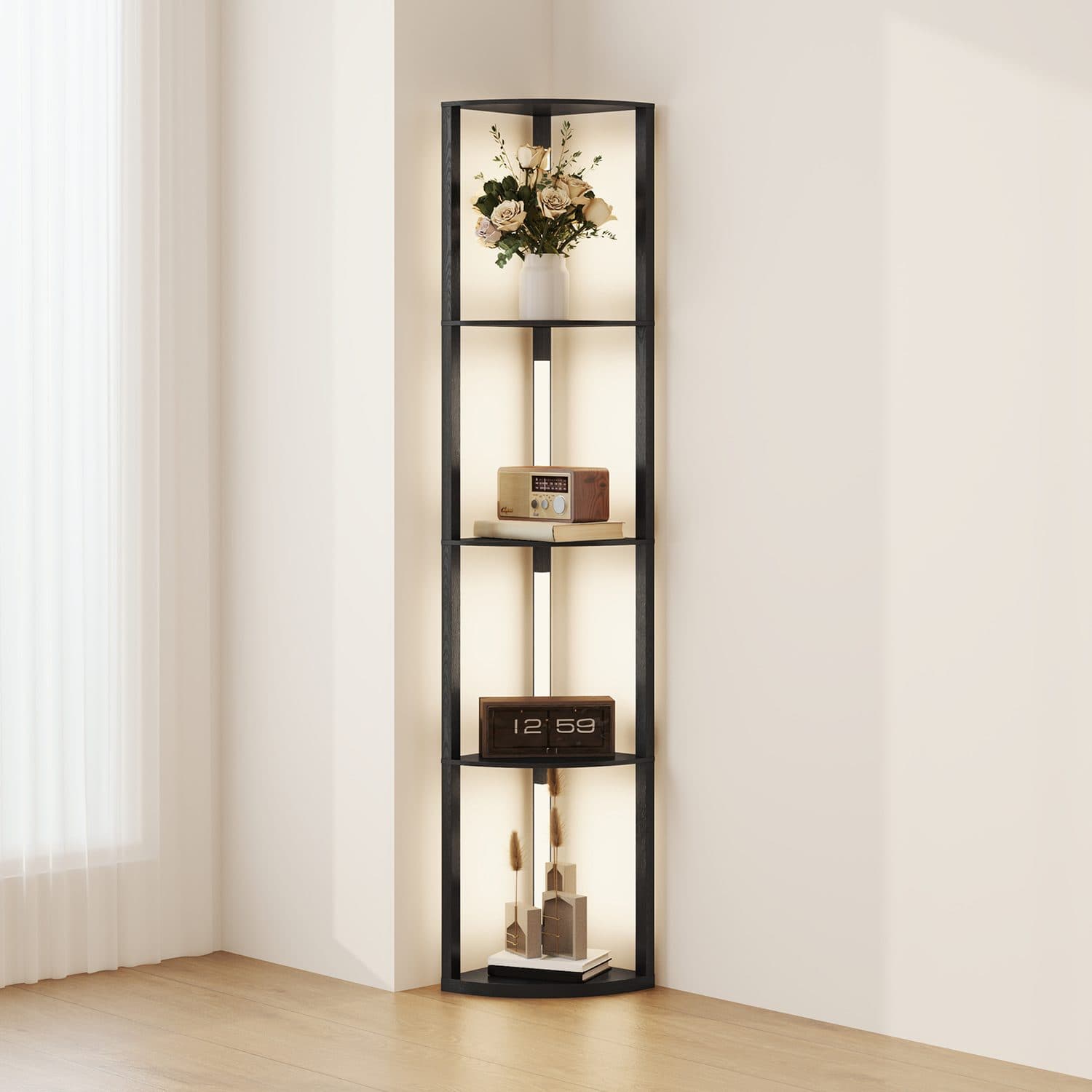 Modern Dimmable LED Corner Floor Lamp with Display Shelves - image 4