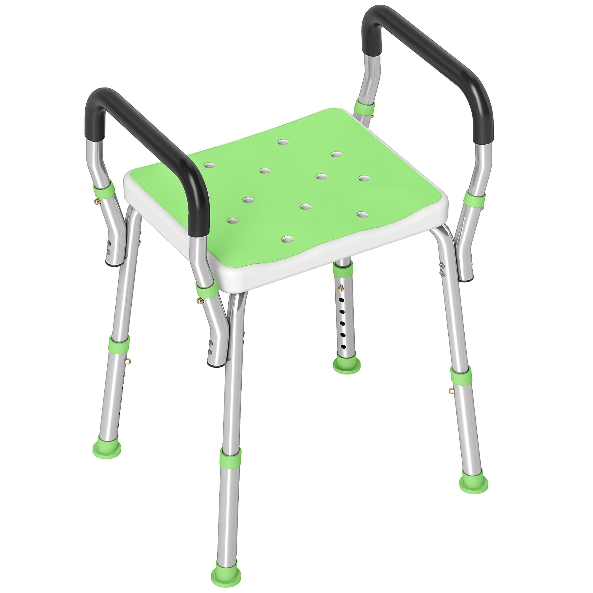 Height-adjustable shower seat with armrests and non-slip feet - Green