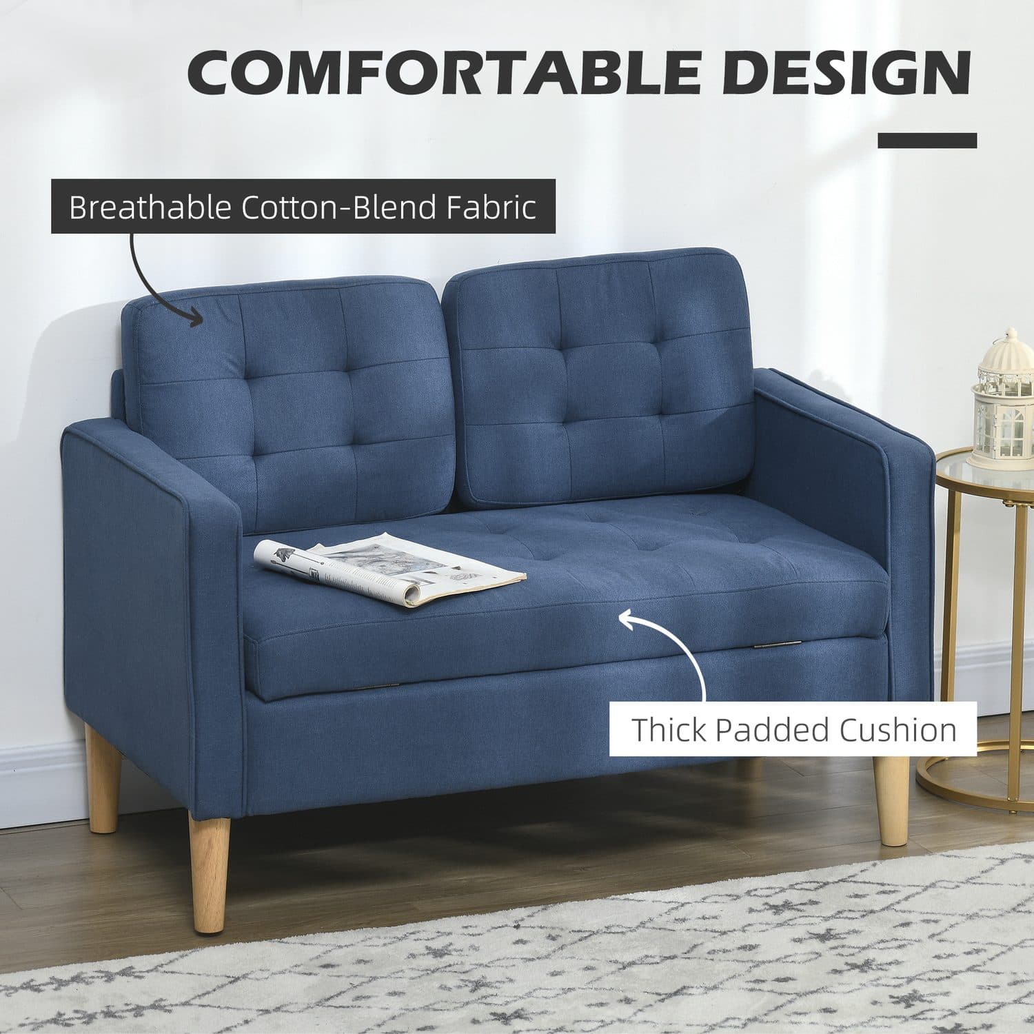Compact Blue 2 Seater Sofa with Clever Hidden Storage - image 5