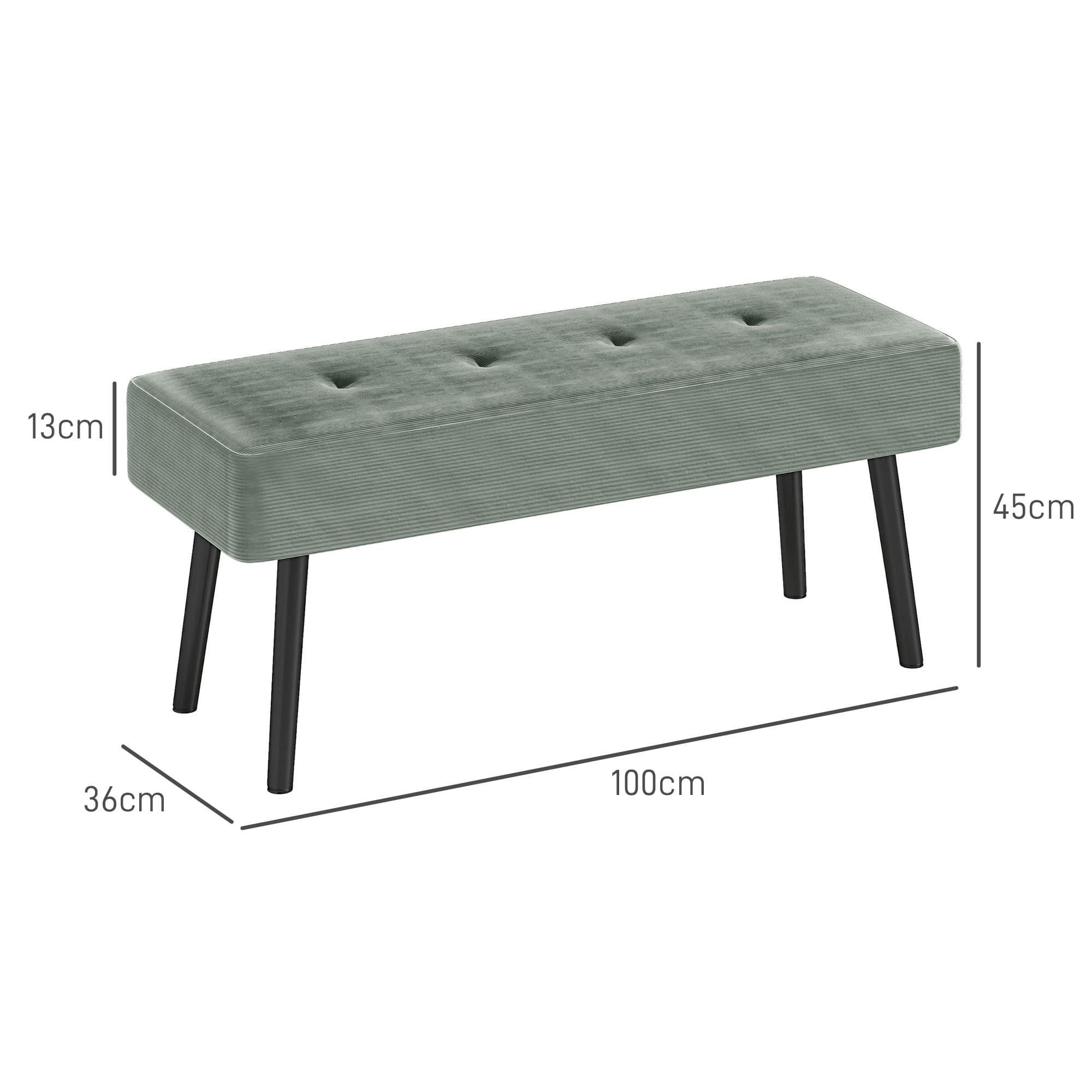 Tufted Corduroy Bench in Sage Green for Bedroom or Hallway - image 3