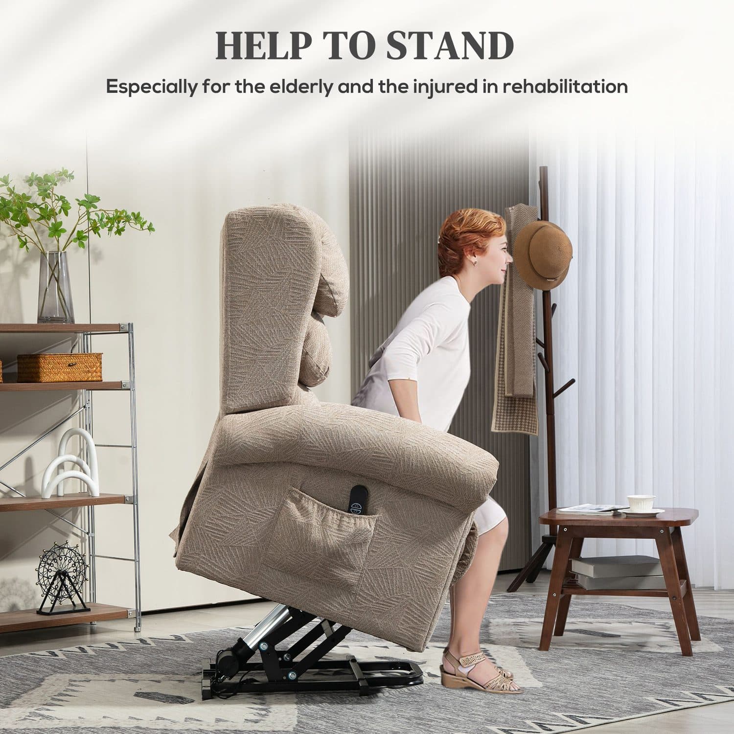 Khaki Velvet Electric Riser Recliner - image 3
