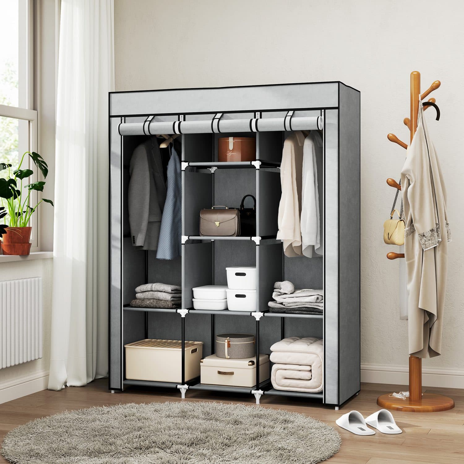 Light Grey Fabric Wardrobe for Clothes Storage - image 3