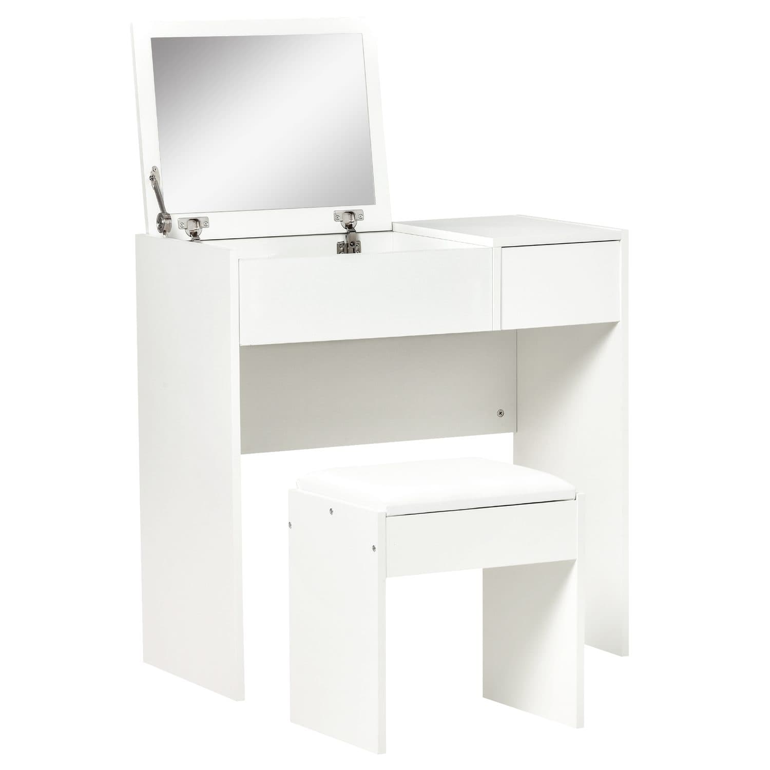 White Vanity Table Set with Concealed Flip-Up Mirror - image 1