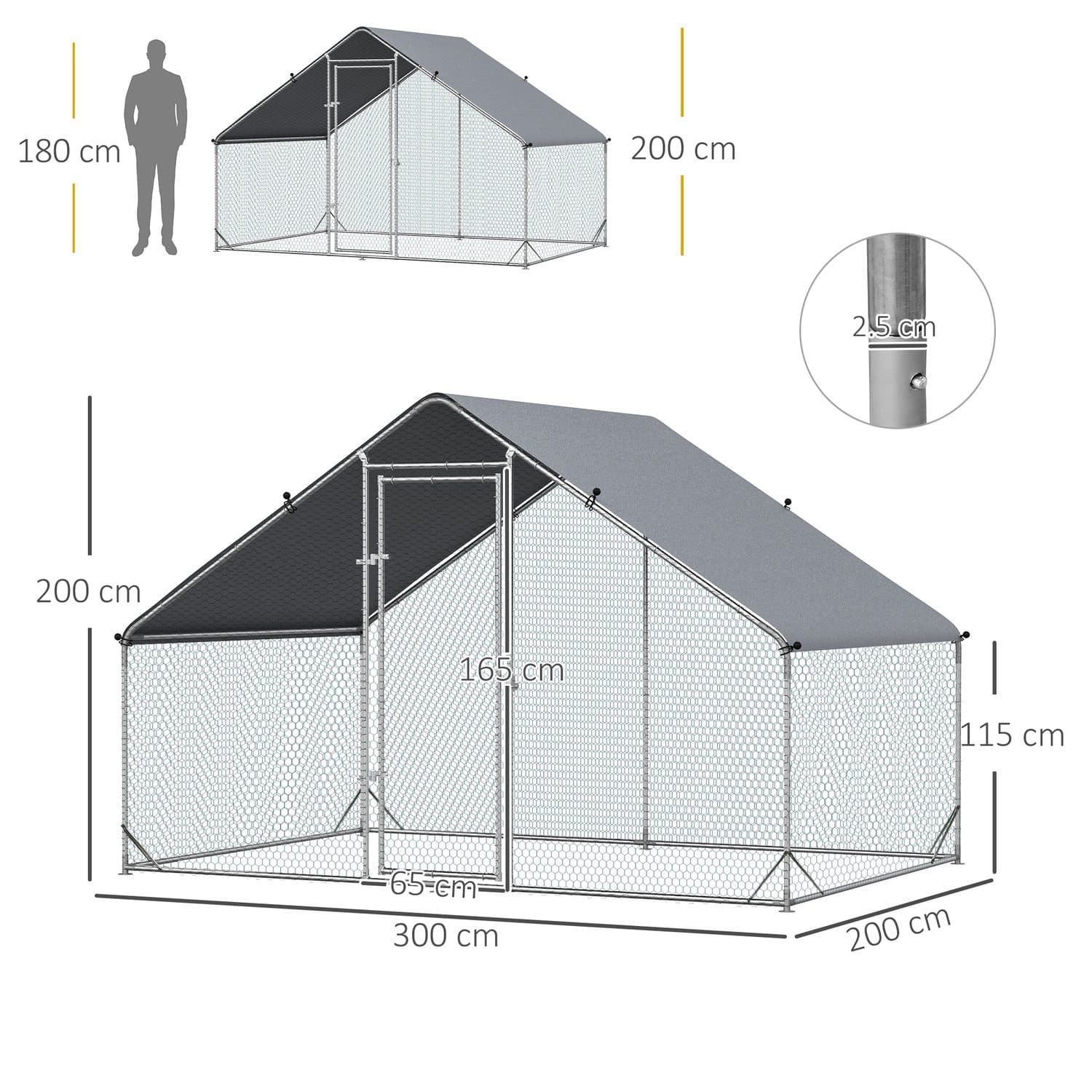 PawHut Galvanised Chicken Run for Chickens, Rabbits & Ducks - image 4