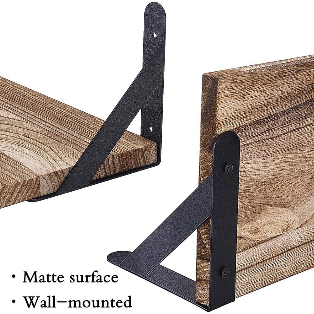 Four Wall-Mounted Floating Shelves with Black Metal Brackets - image 3