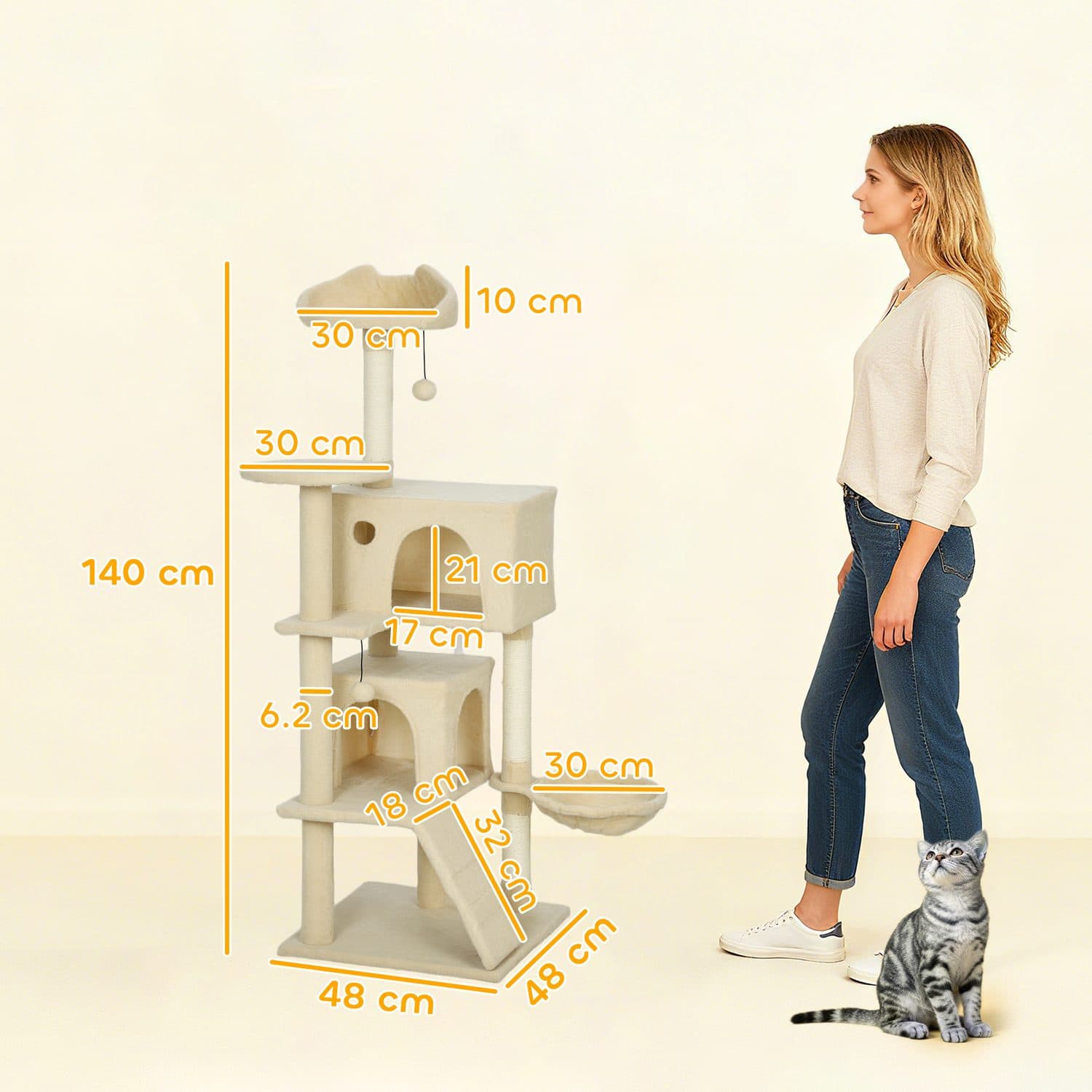 PawHut 140cm Cat Tree Tower With Sisal Scratching Posts - image 3