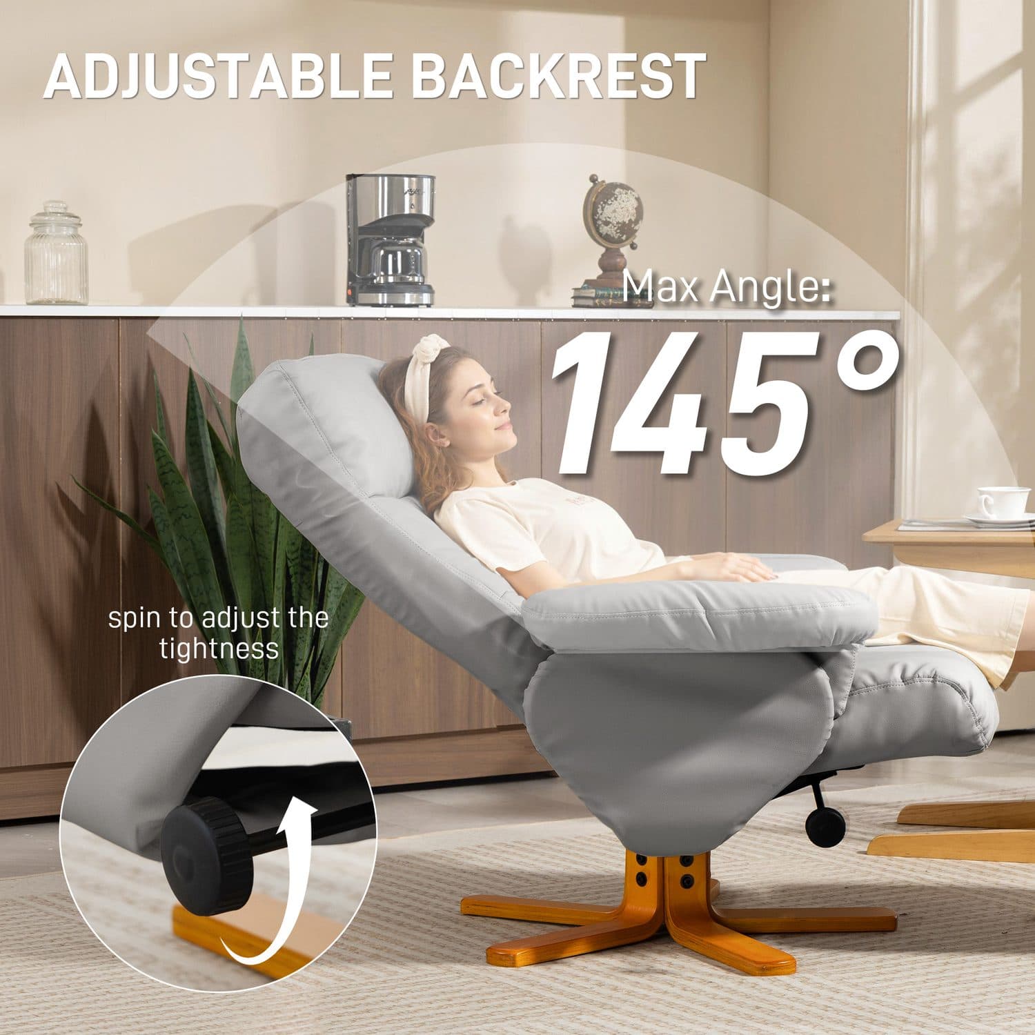 Light Grey Swivel Recliner & Footstool - image 4