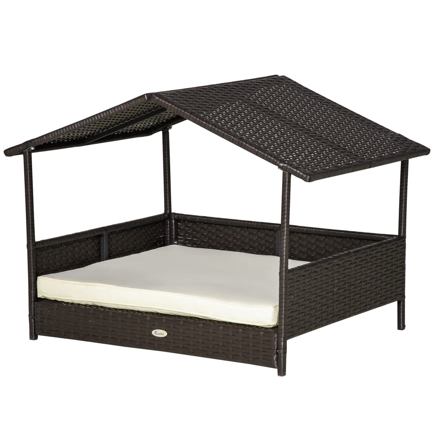 PawHut Wicker Dog House with Canopy for Small and Medium Dogs