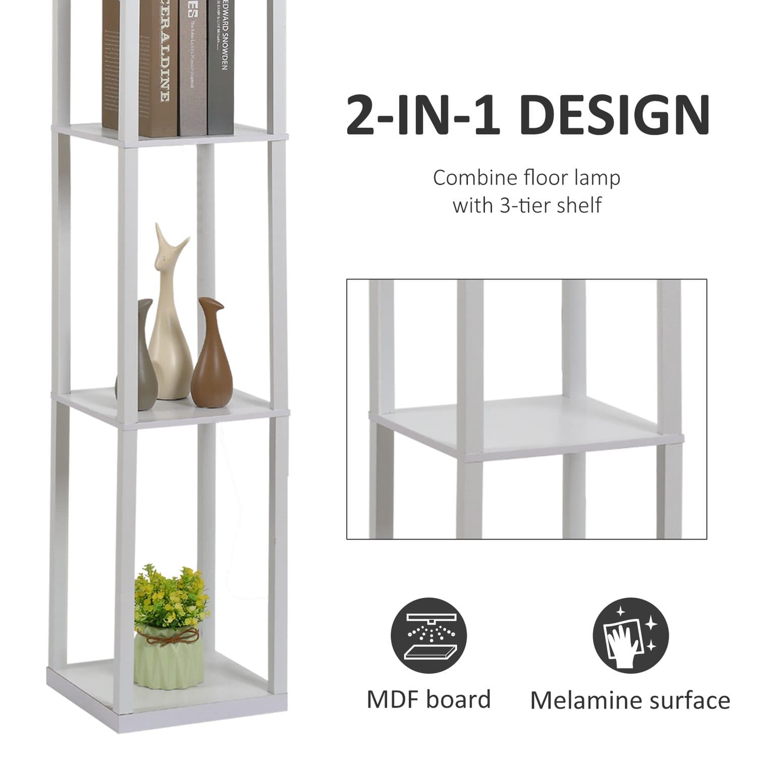 White Floor Lamp with Two Storage Shelves - image 4