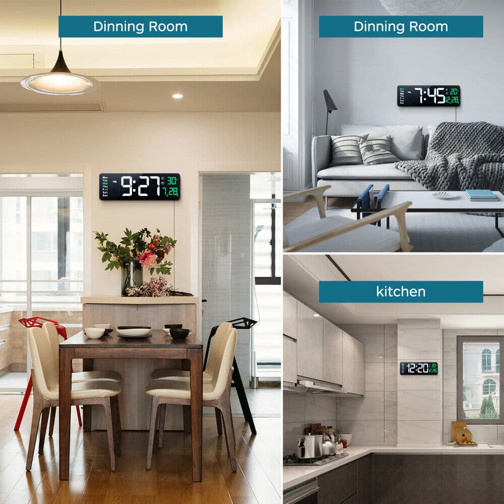 Large LED Wall Clock with Calendar and Auto Dimmer - image 2