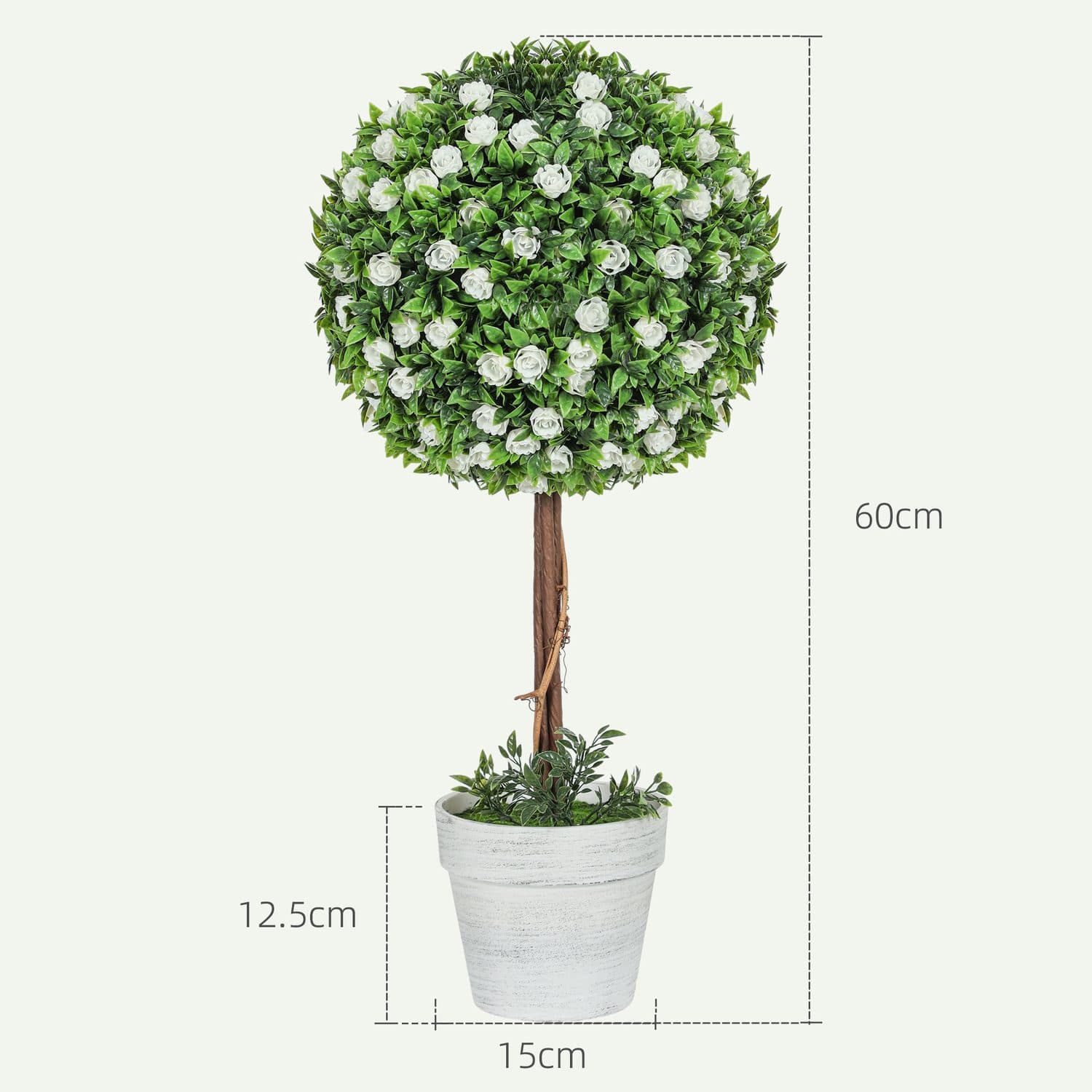 Set of 2 White Artificial Rose Topiary Trees - image 3