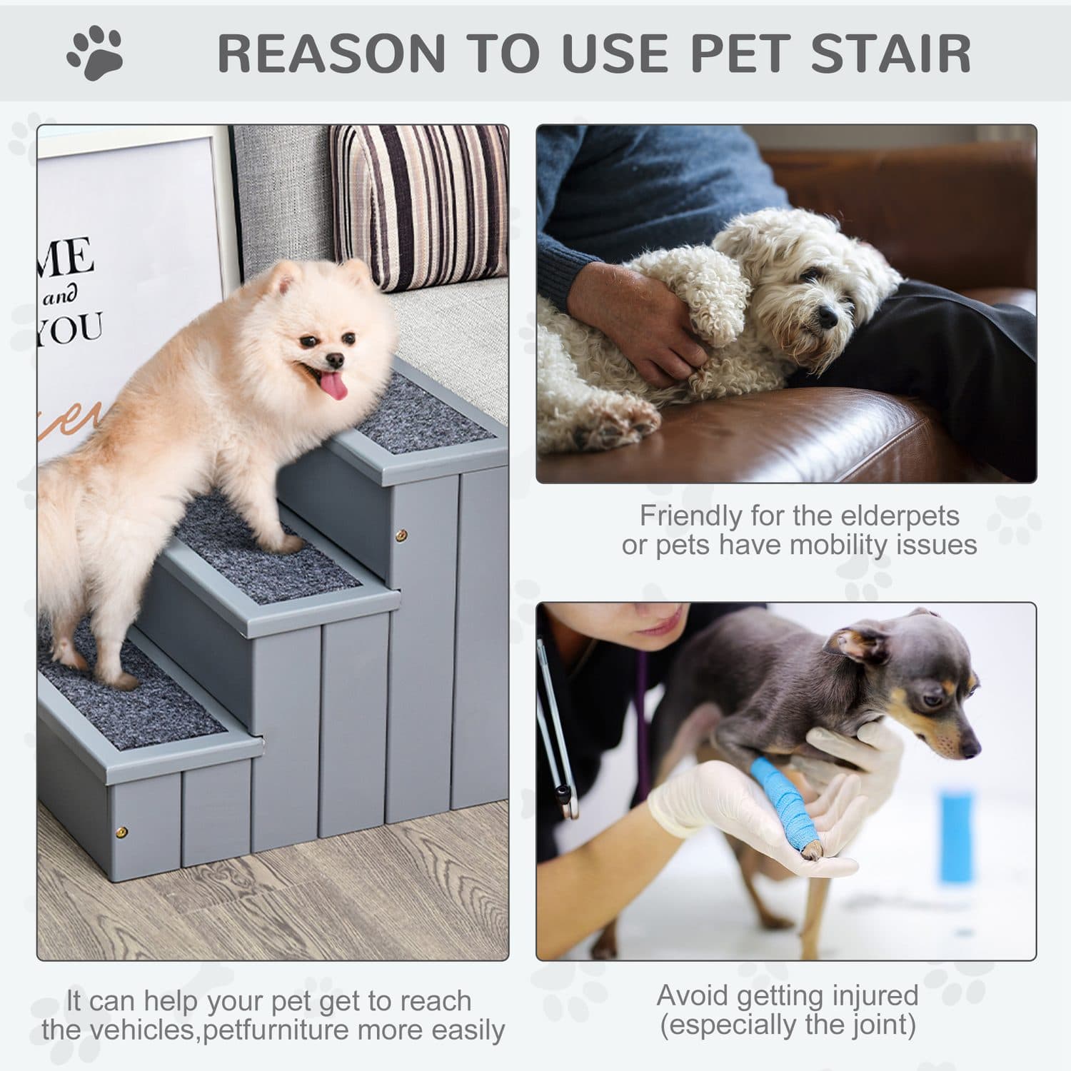 Grey Wooden Dog Steps for Beds and Sofas - image 2
