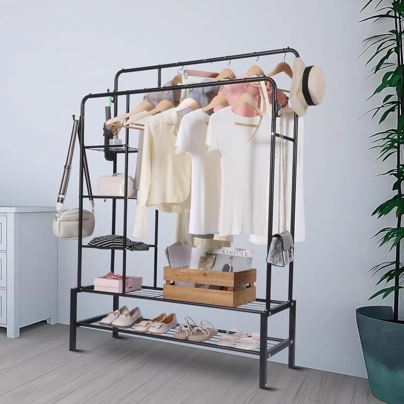 Free-Standing Clothes Rail with Storage Shelves and Shoe Rack - image 4