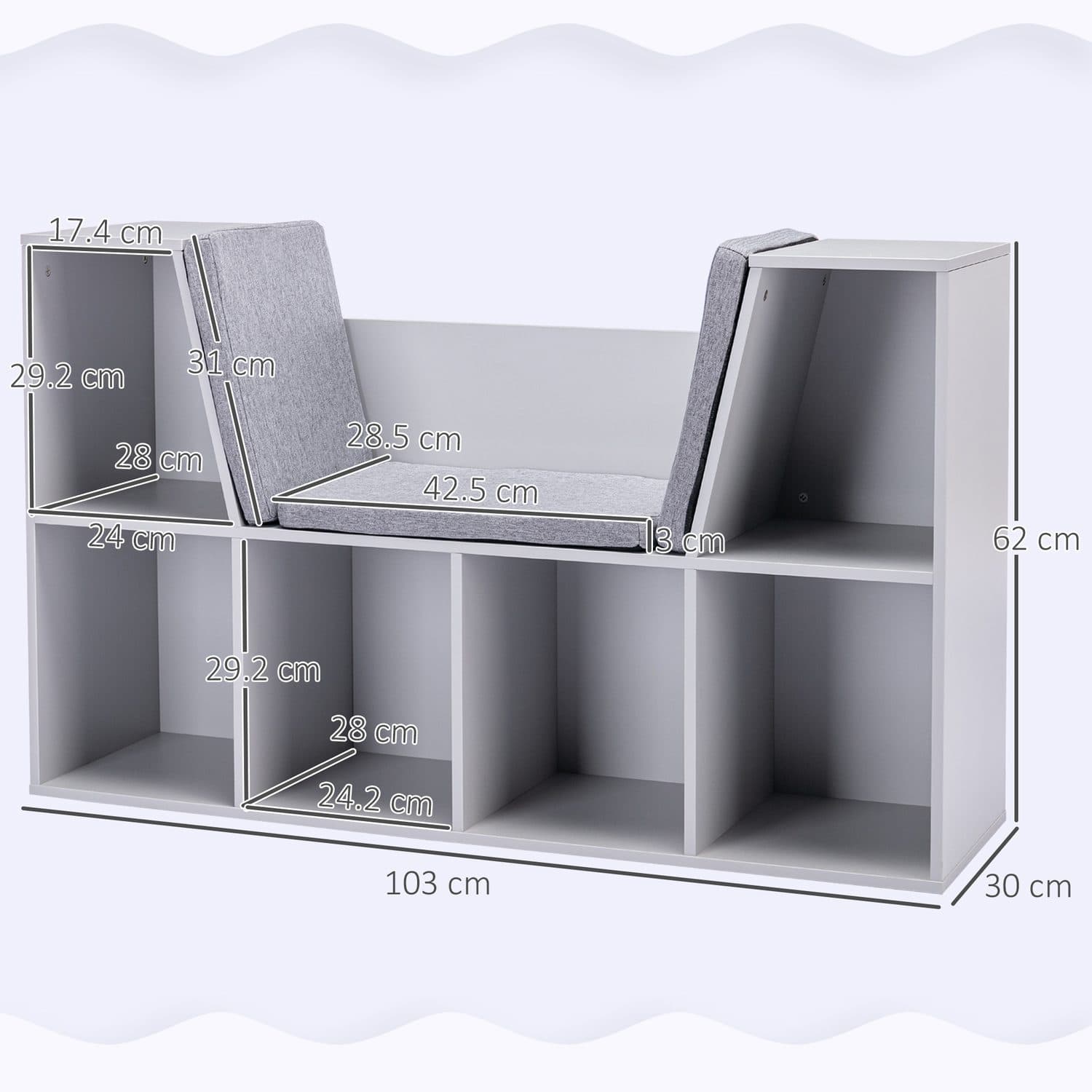 Grey Kids Storage Bookcase & Seat - image 4