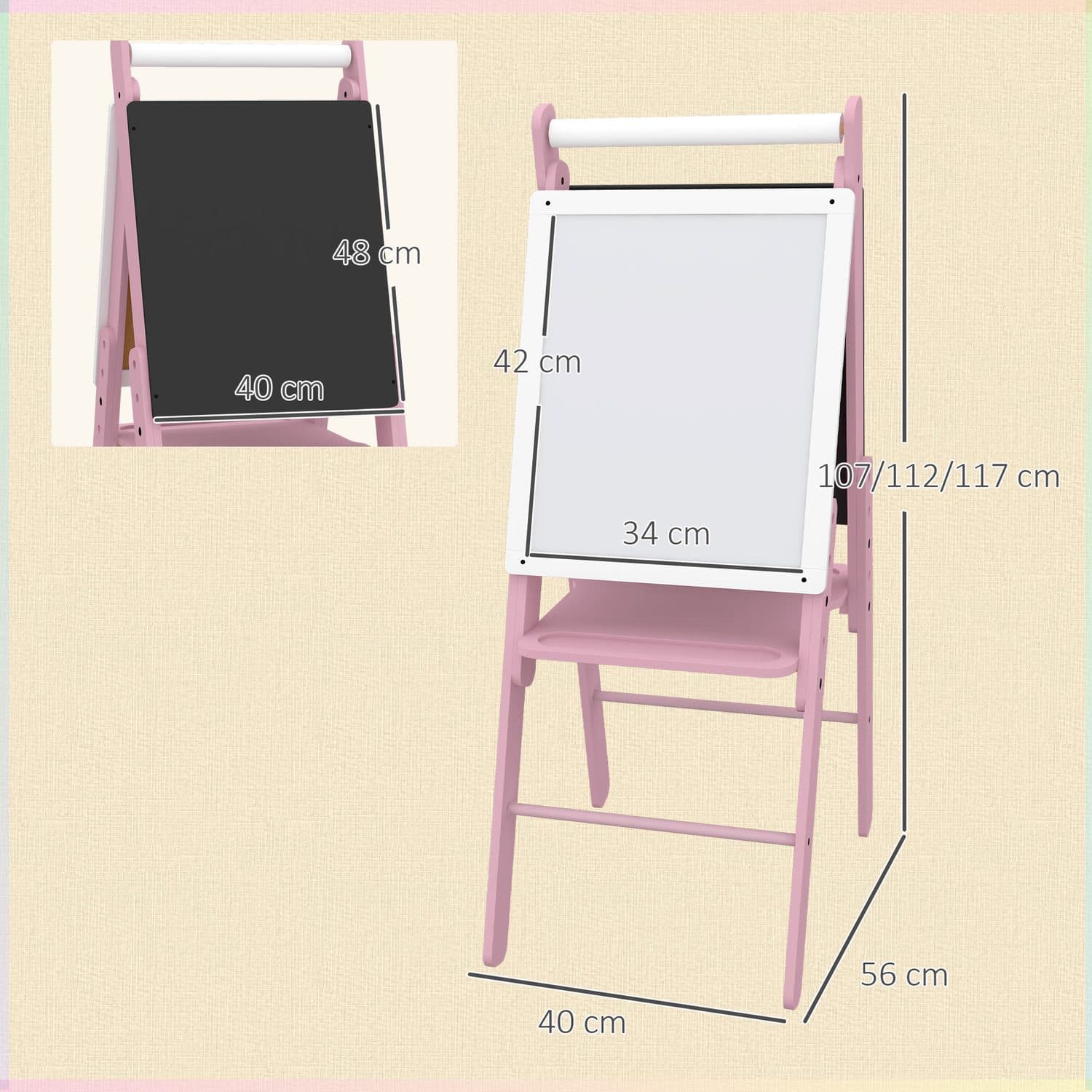 3-in-1 Pink Kids Easel With Whiteboard, Chalkboard and Paper Roll - image 1