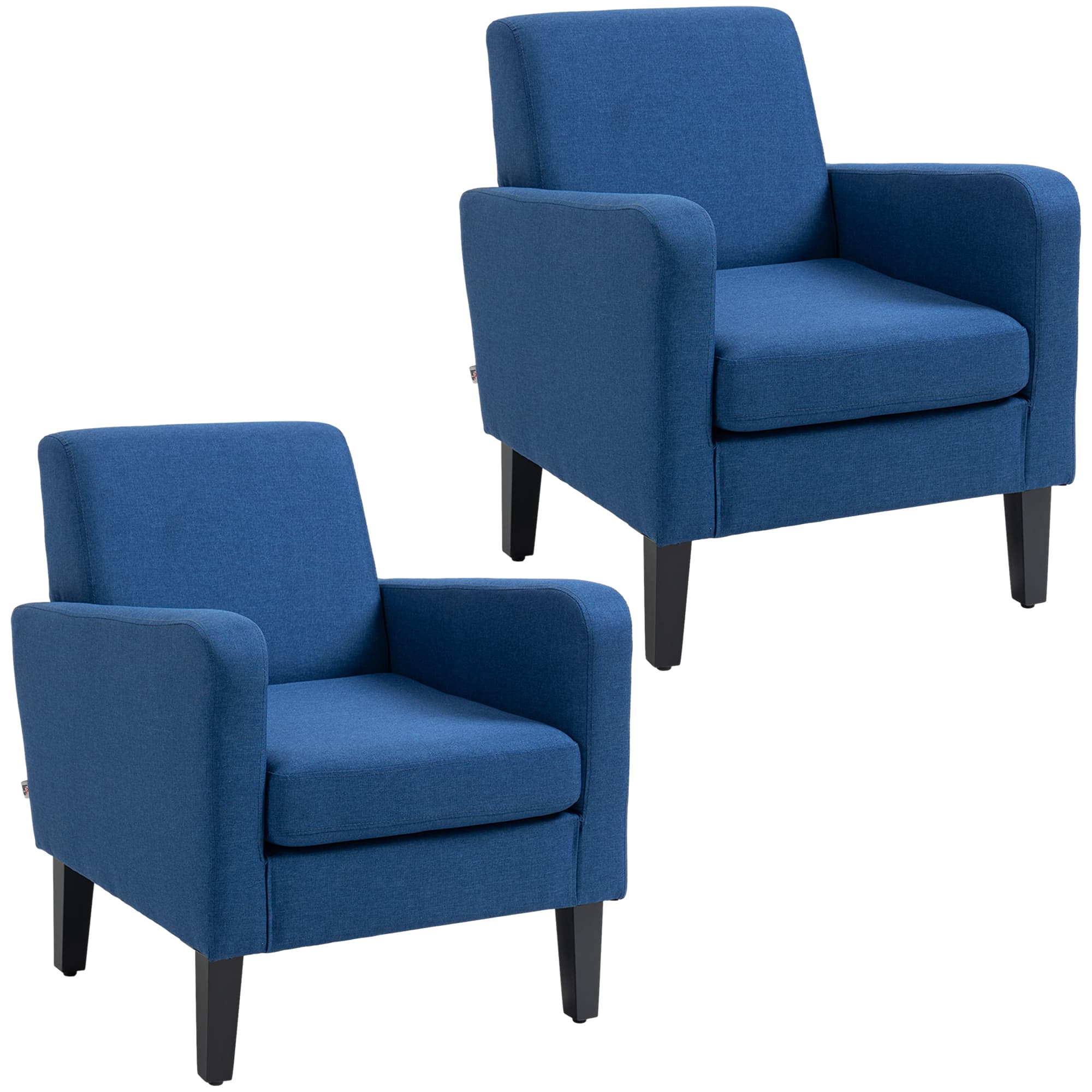 Modern Blue Linen-Feel Accent Armchairs Set of Two
