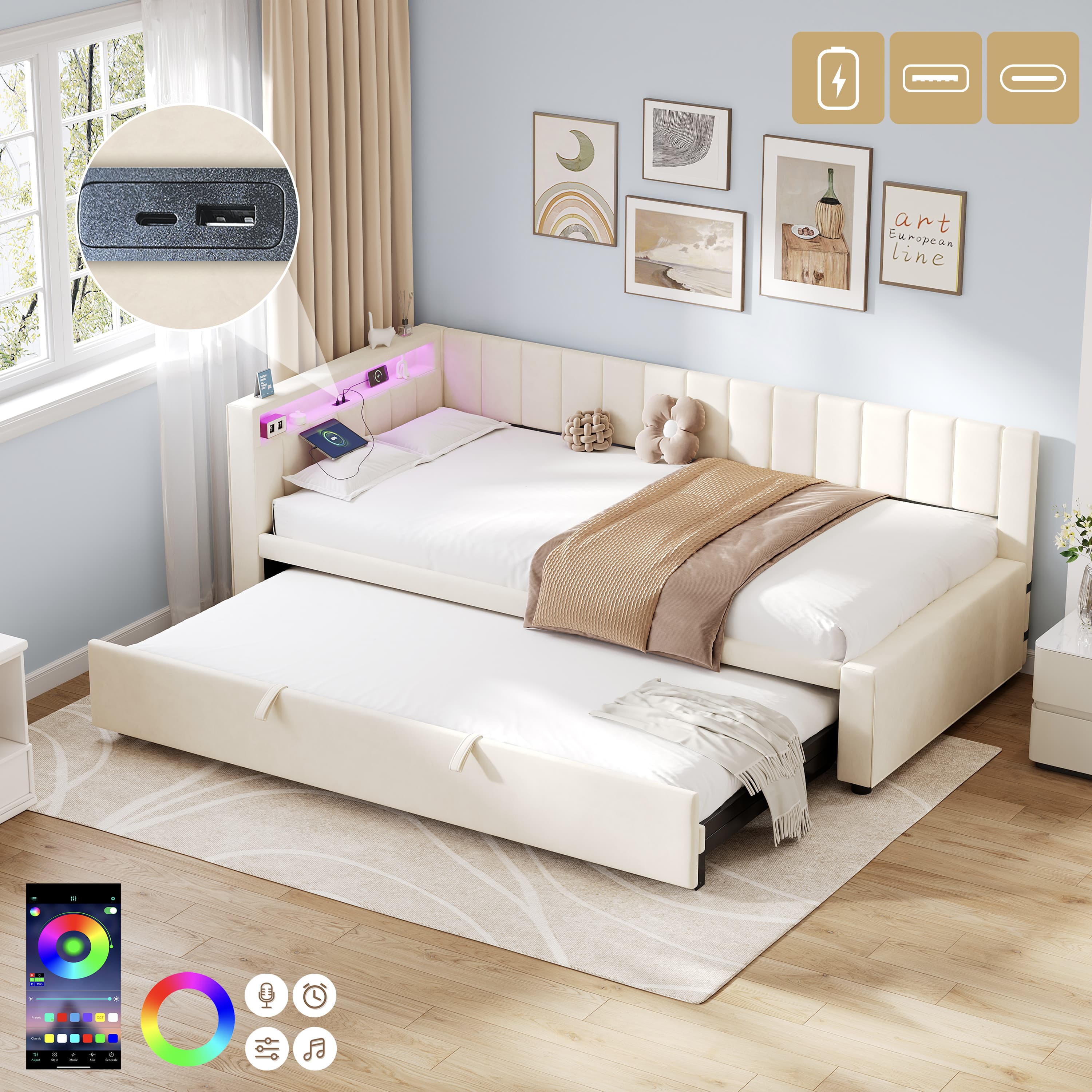 3-in-1 Velvet Daybed & Sofa Bed