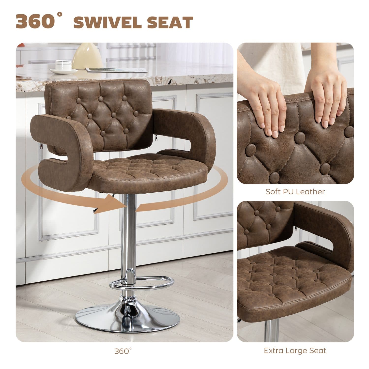 Adjustable Coffee PU Leather Bar Stool - image 4