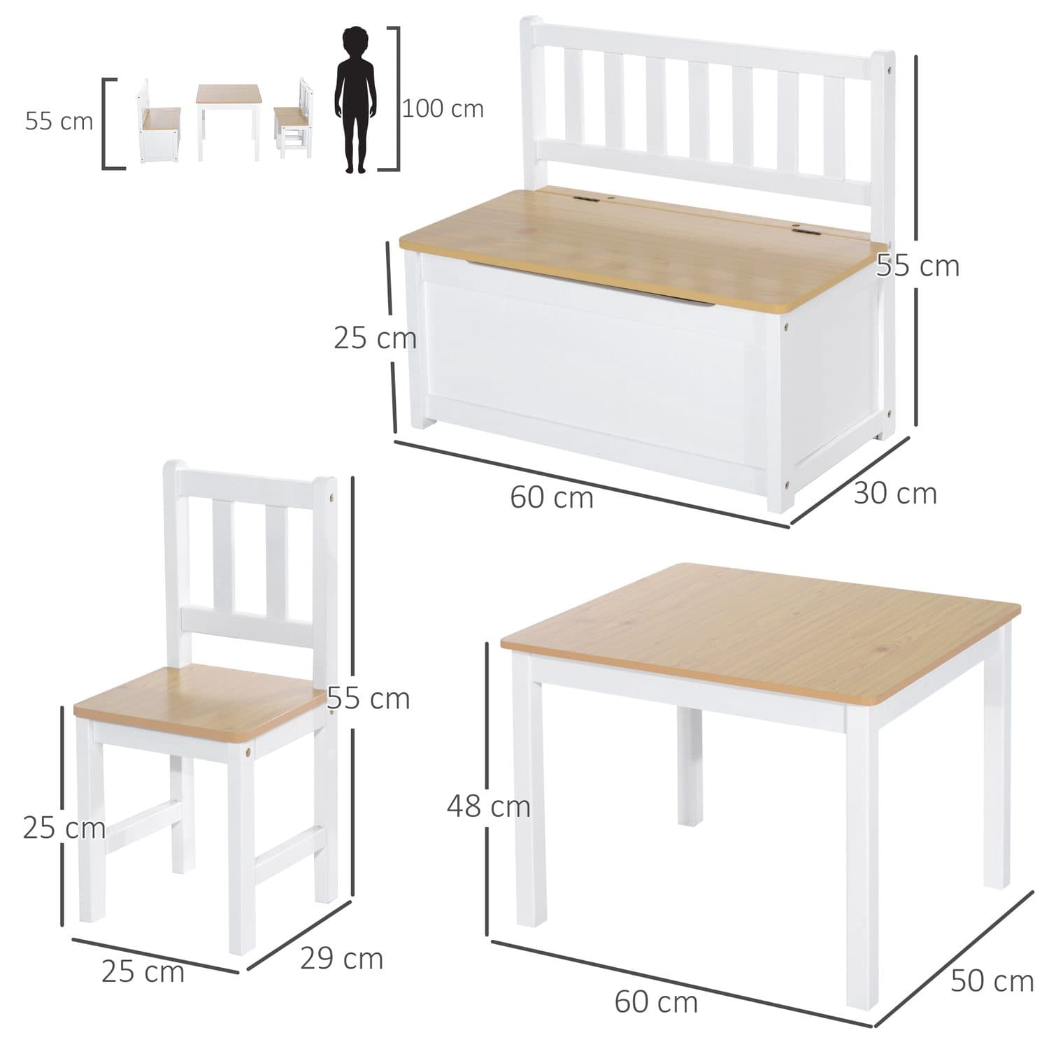 Kids 4-Piece Wooden Table Set with Clever Bench Storage - image 2