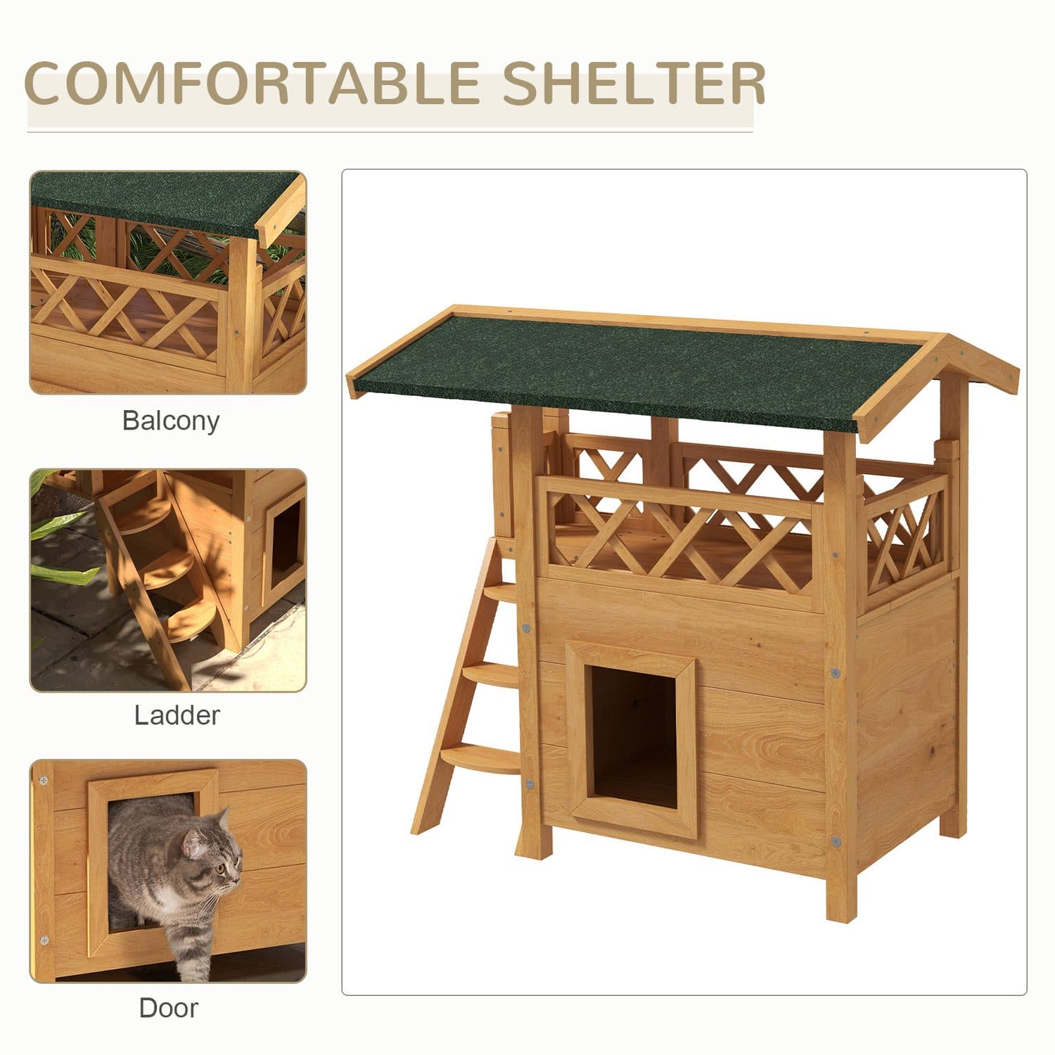 Outdoor Cat House with Balcony and Stairs - image 3