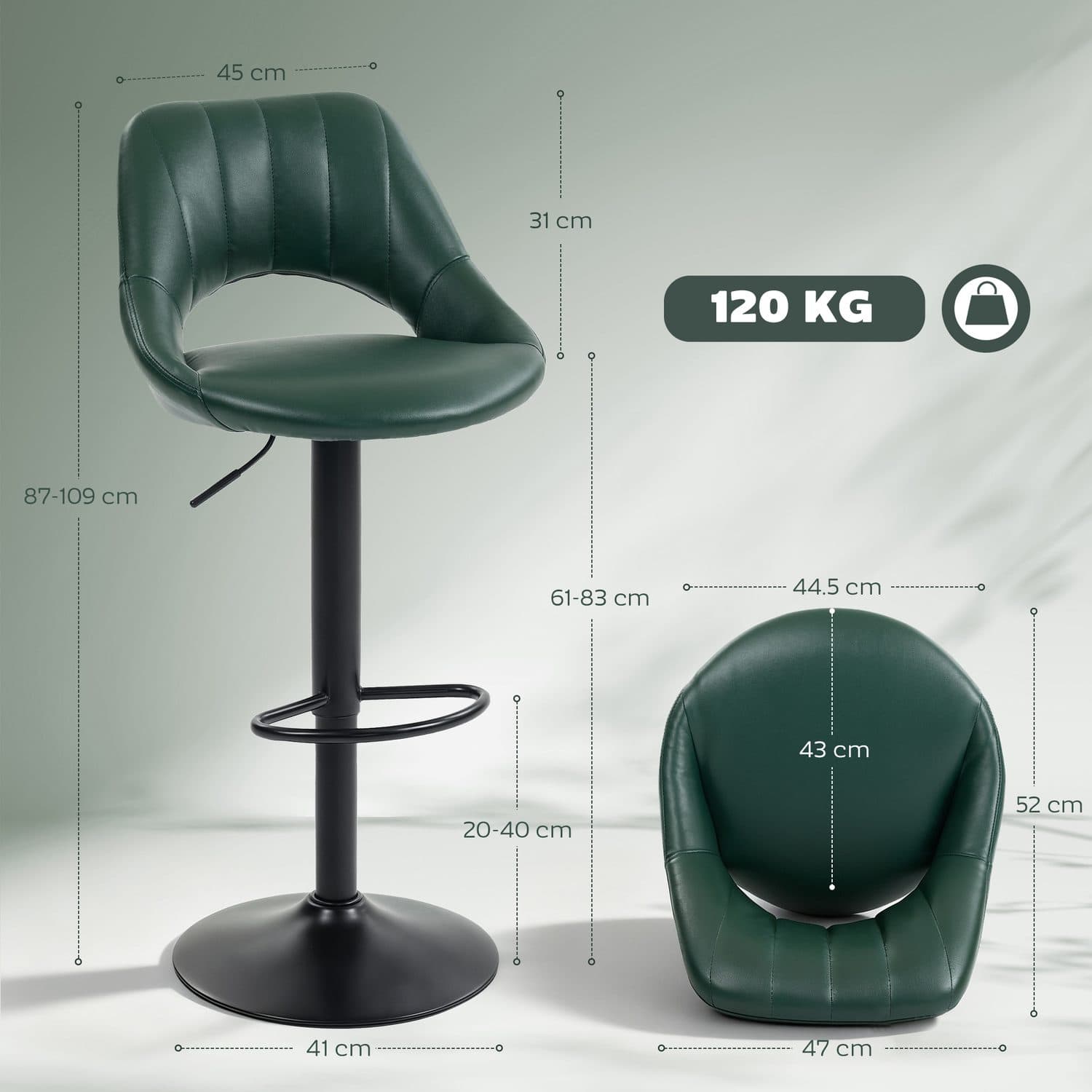 Dark Green Faux Leather Bar Stools - image 5