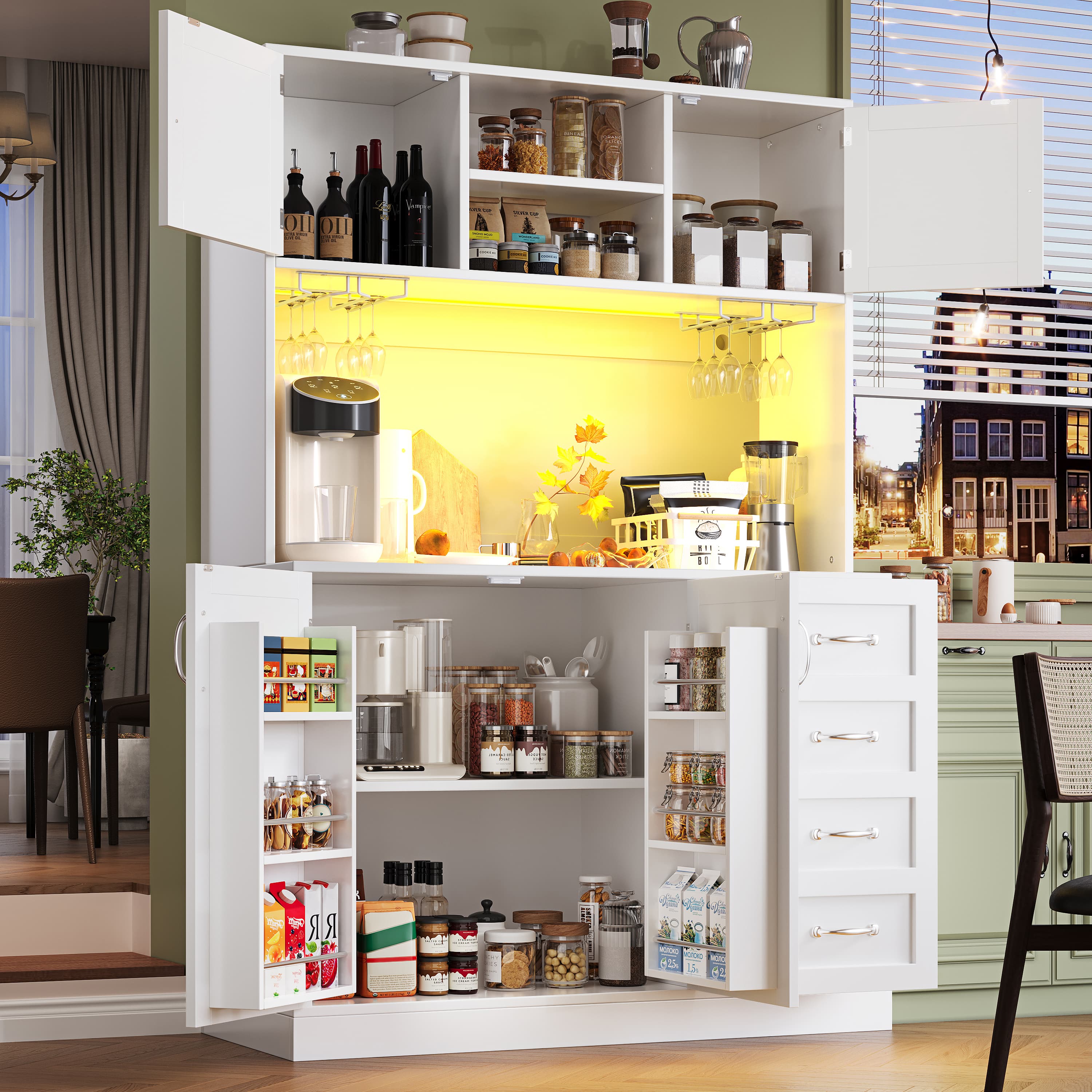 Modern White Sideboard with Ambient LED Lights and Storage - image 5