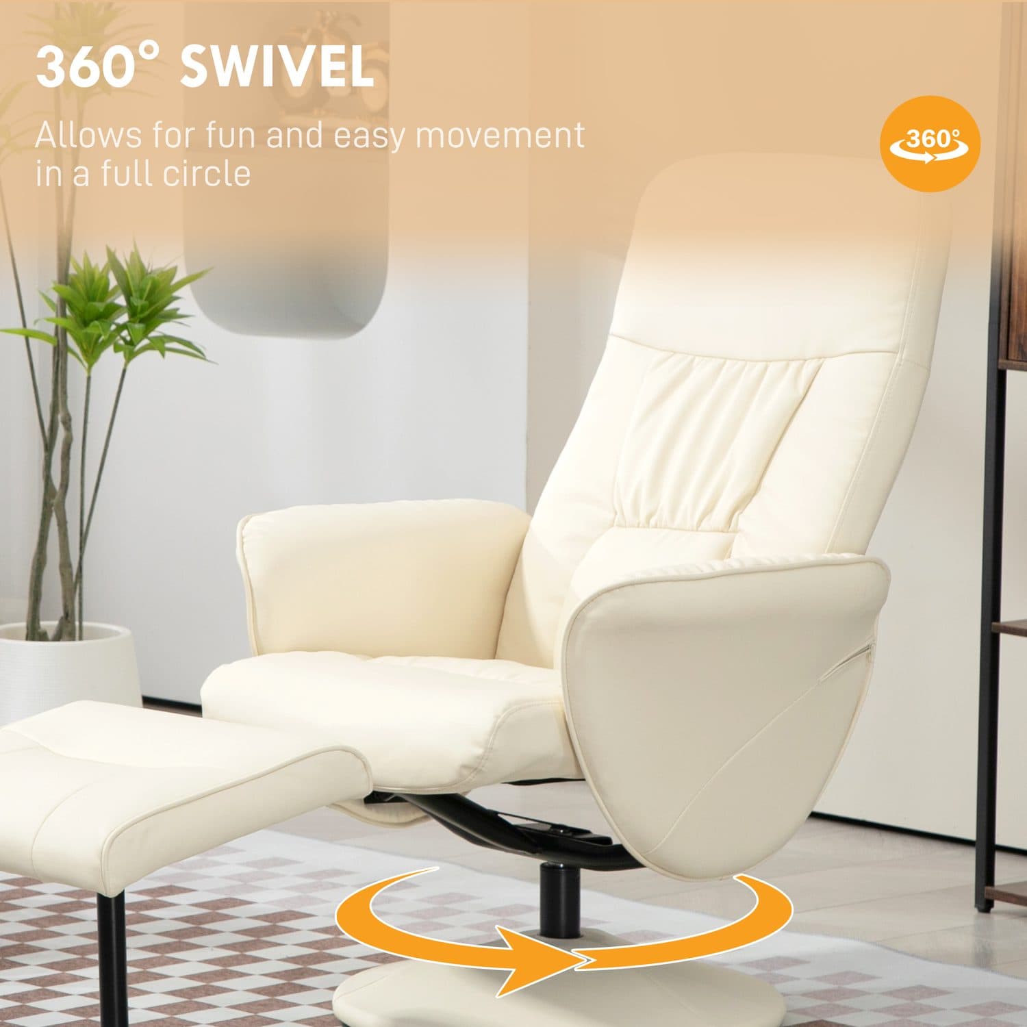 Swivel Recliner Chair and Ottoman Set in Cream Faux Leather - image 1