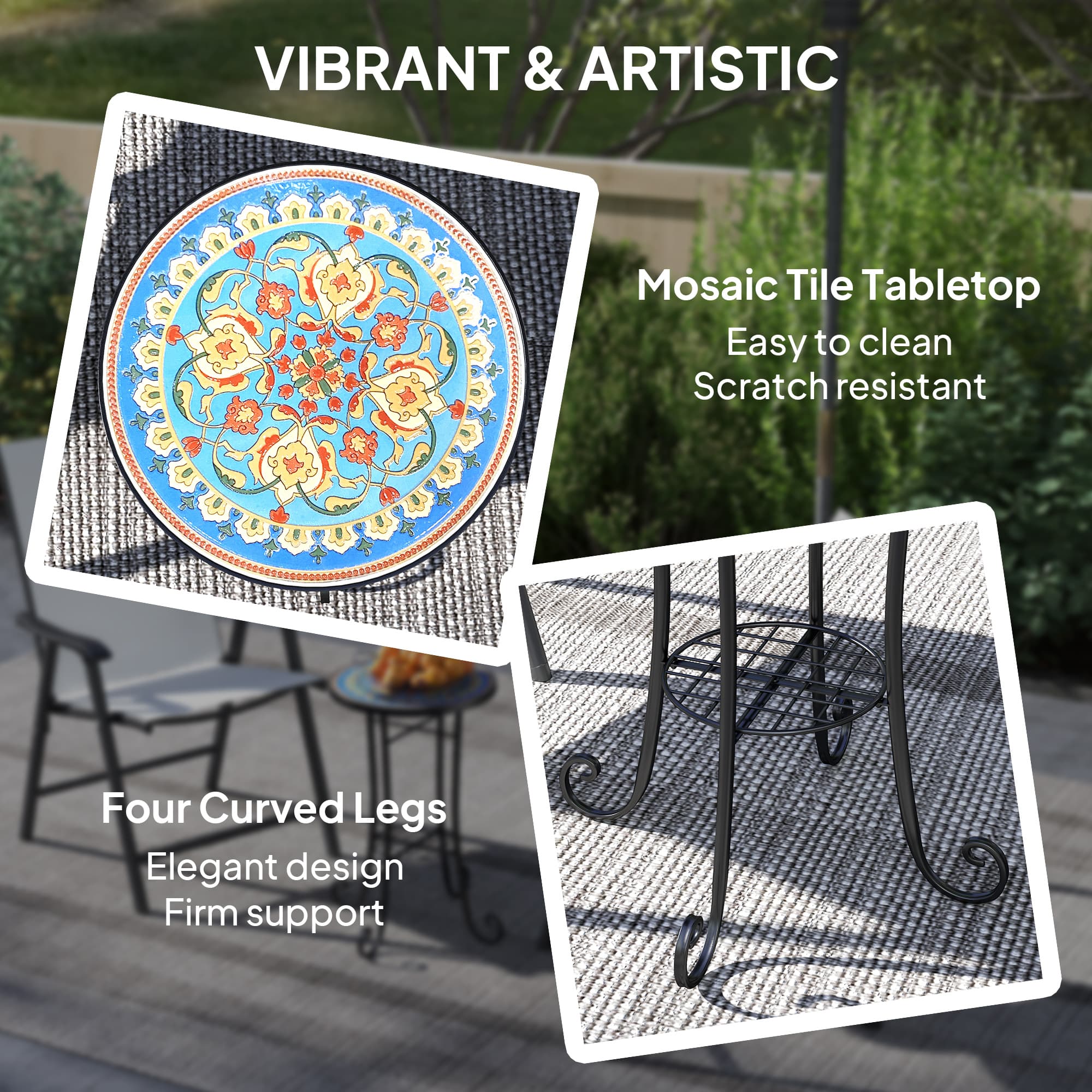 Blue mosaic garden side table with lower shelf - image 2