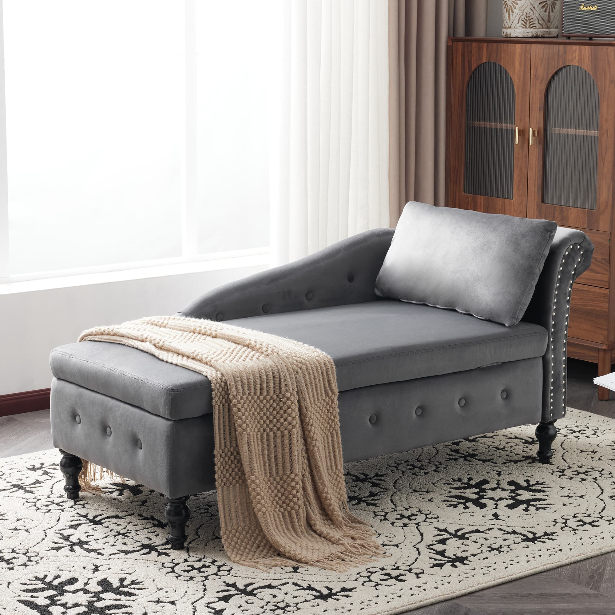 Velvet Chaise Lounge with Hidden Storage - image 3