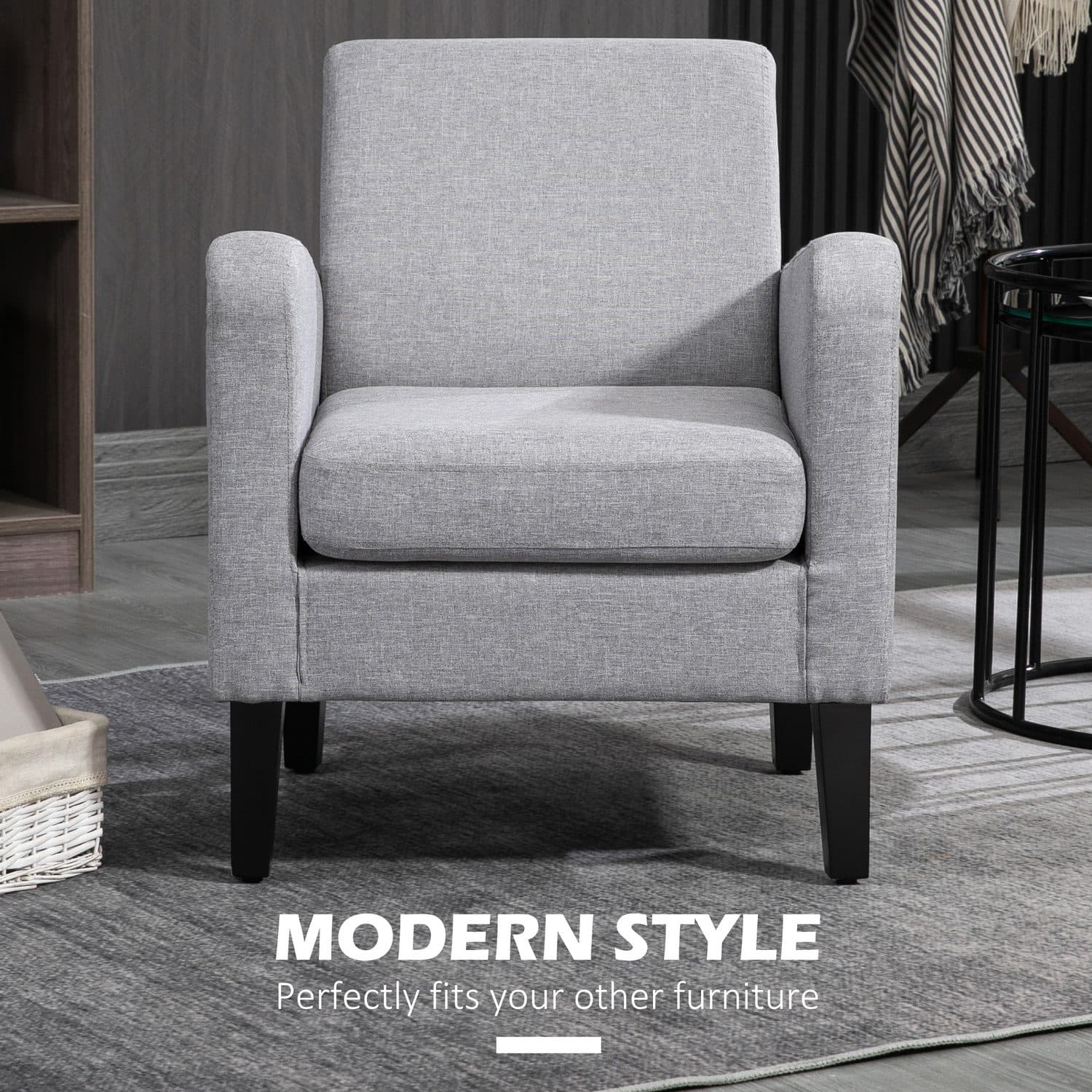 Set of 2 Modern Armchairs in Light Grey with Wood Legs - image 5