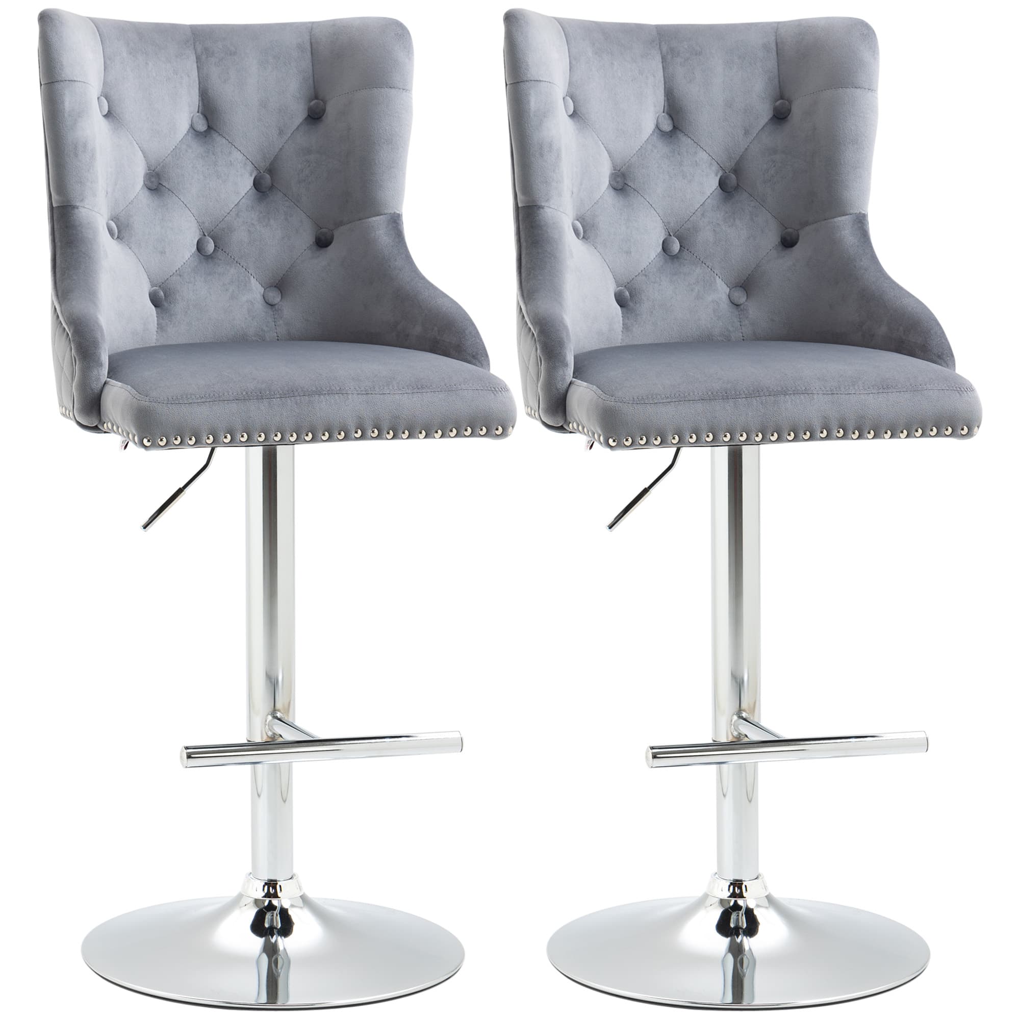 Grey Velvet Swivel Bar Stools