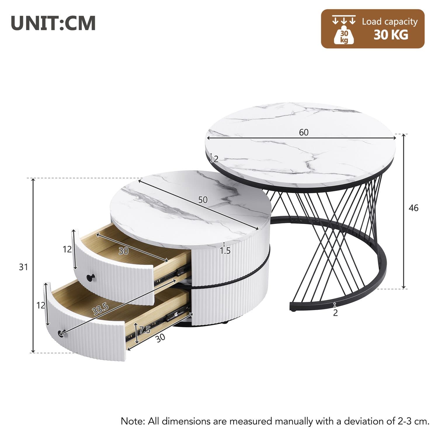 White & Gold Marble Nesting Coffee Table Set - image 1